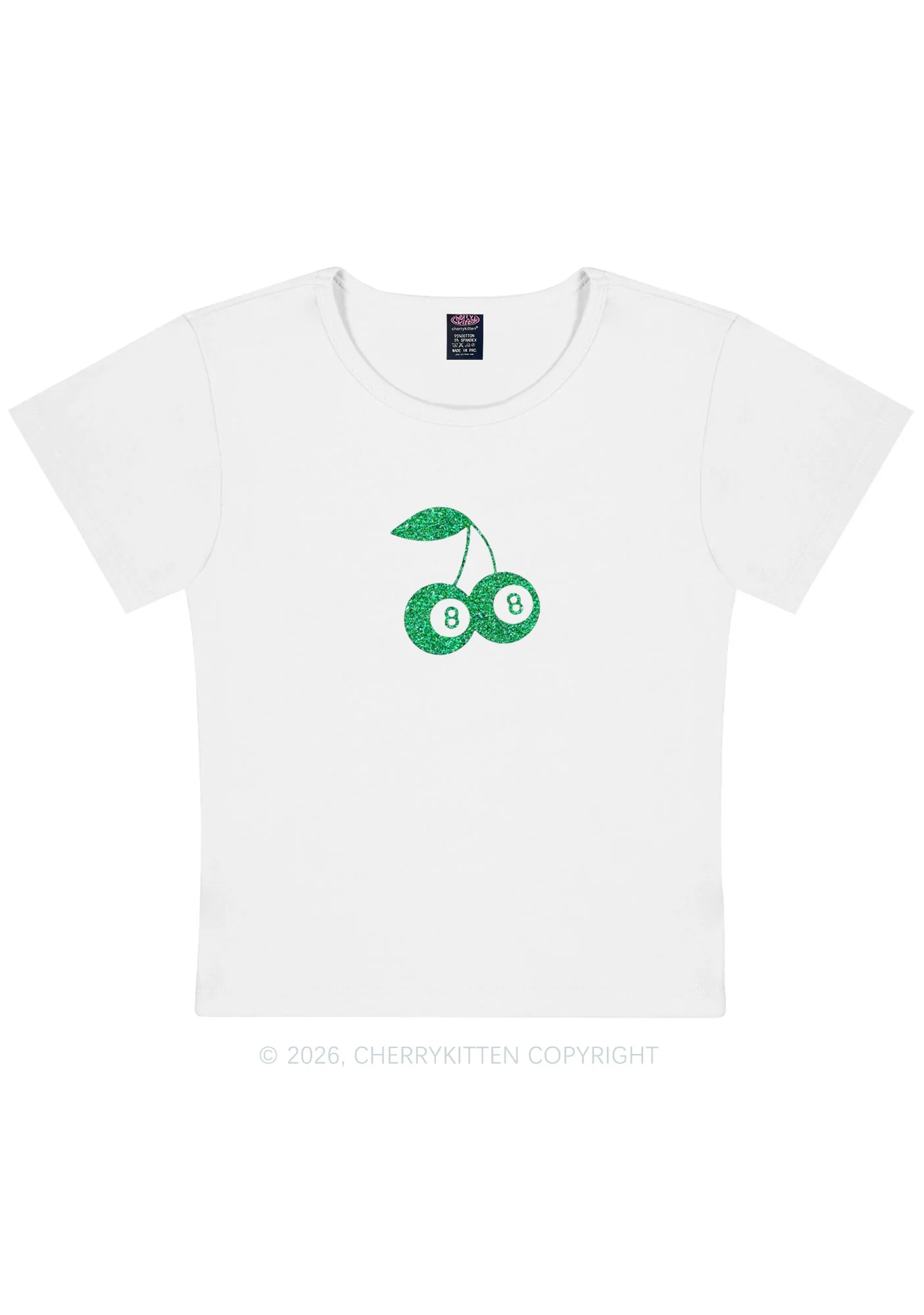 Glitter Lucky Eight St Patricks Y2K Baby Tee Cherrykitten - Image 4