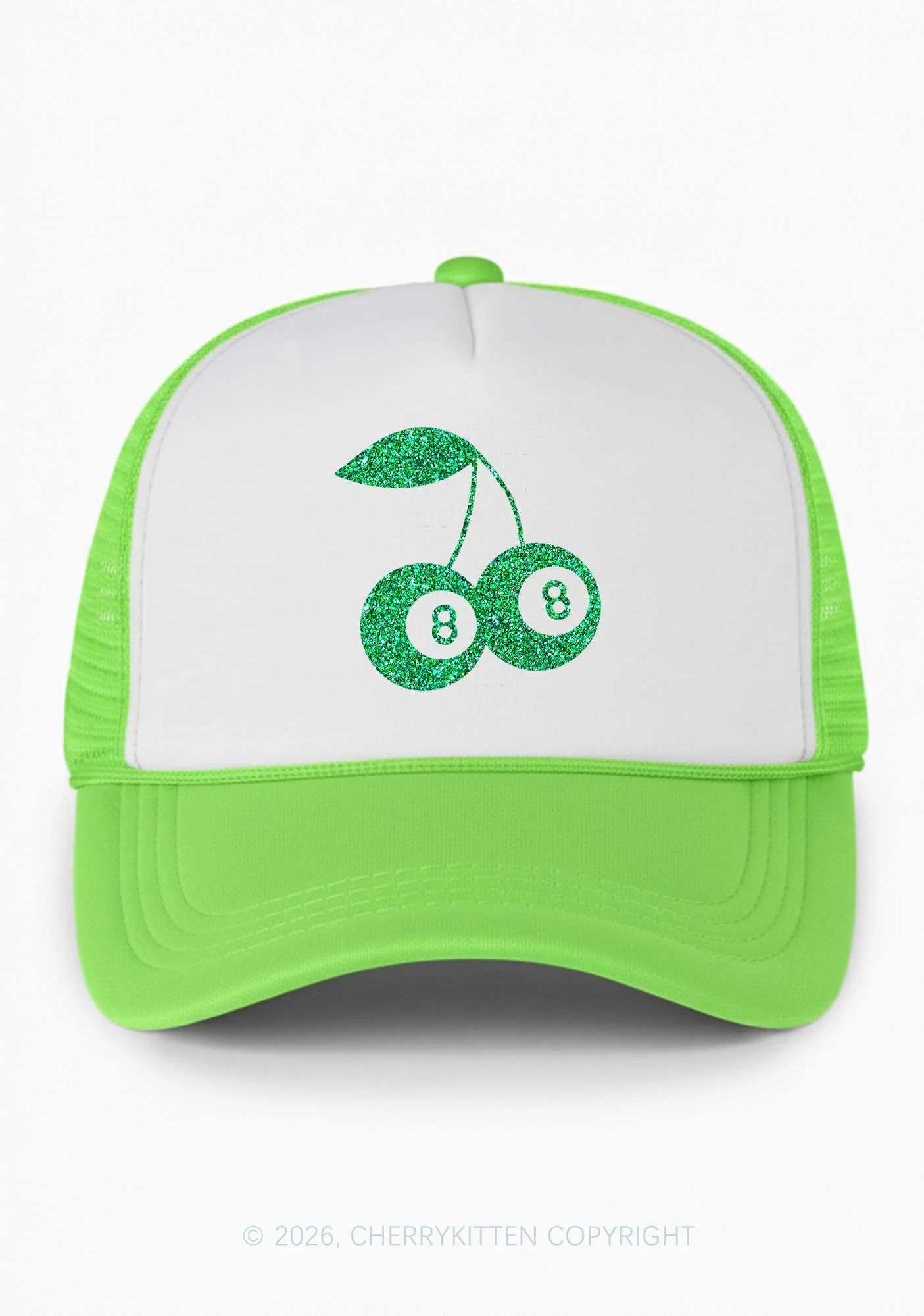 Glitter Lucky Eight St Patricks Y2K Colorblock Trucker Hat Cherrykitten - Image 2