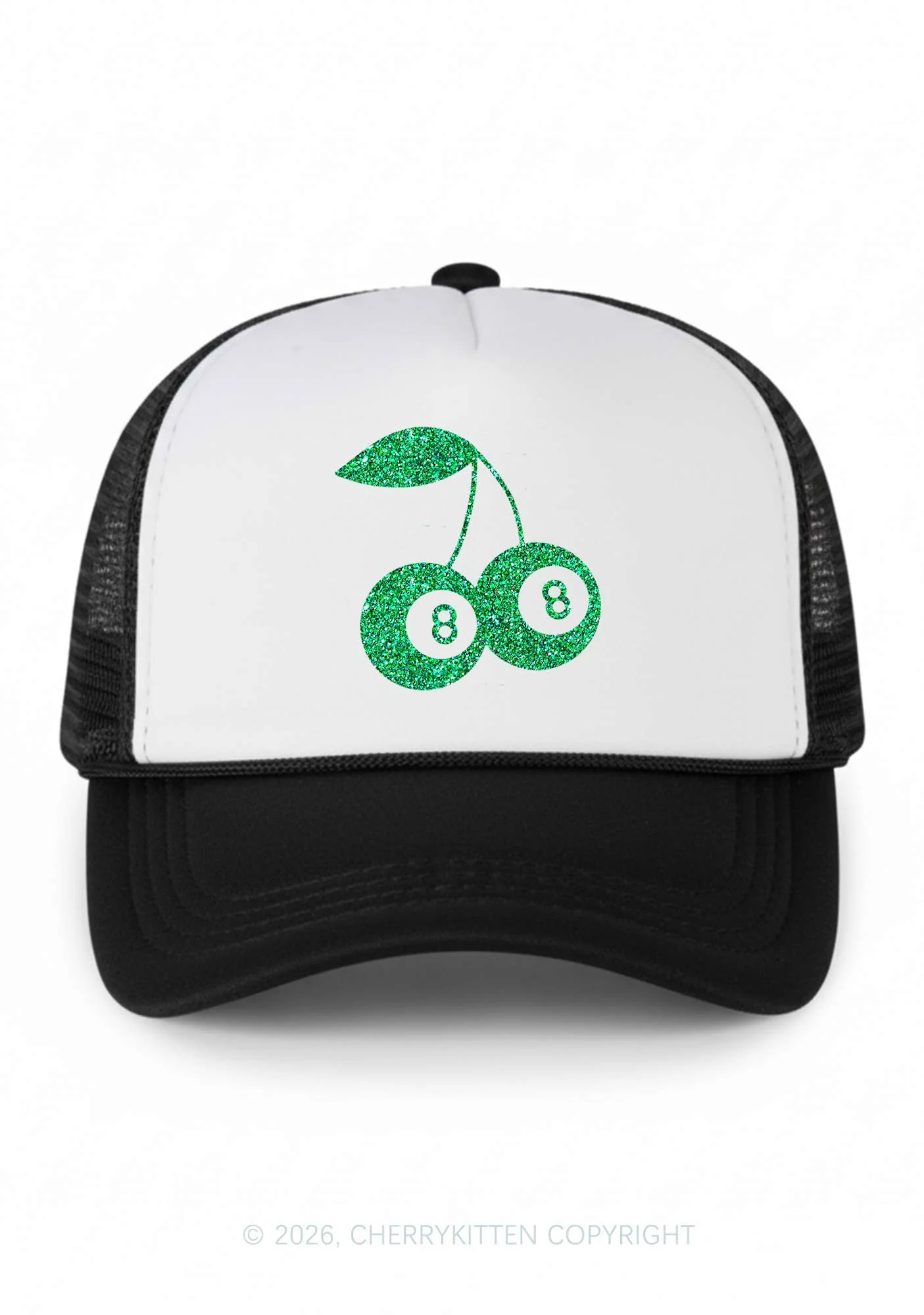 Glitter Lucky Eight St Patricks Y2K Colorblock Trucker Hat Cherrykitten - Image 3