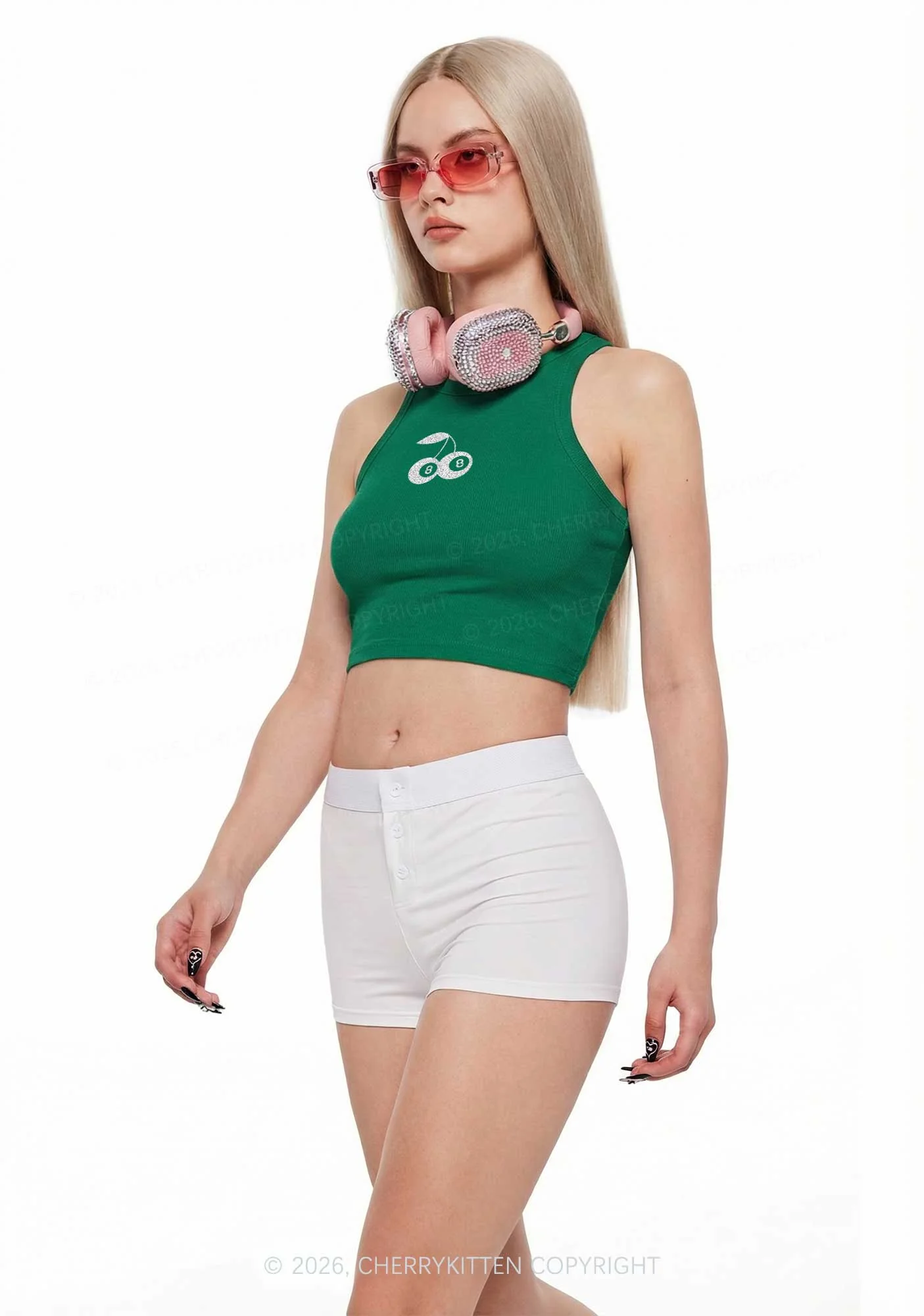 Glitter Lucky Eight St Patricks Y2K Crop Tank Top Cherrykitten - Image 2