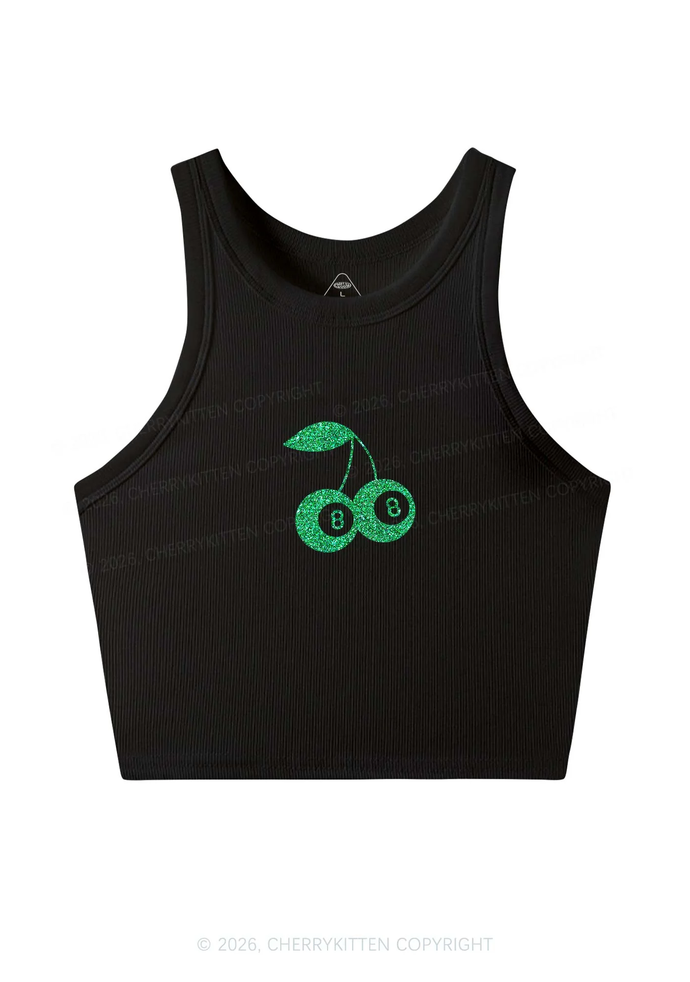 Glitter Lucky Eight St Patricks Y2K Crop Tank Top Cherrykitten - Image 3