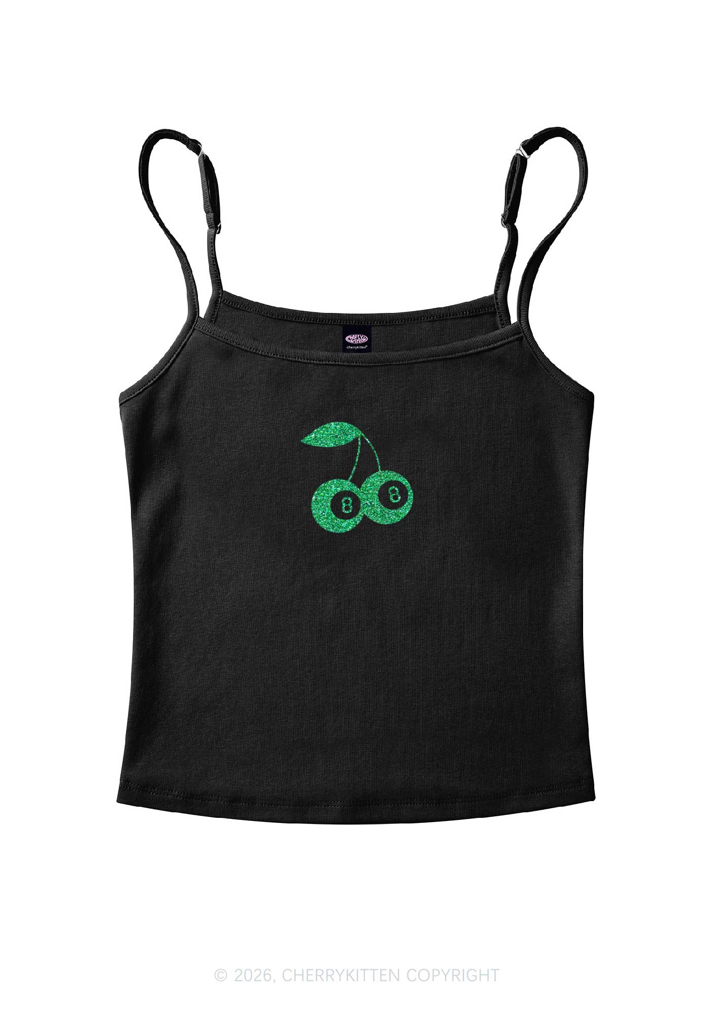 Glitter Lucky Eight St Patricks Y2K Spaghetti Strap Cami Cherrykitten - Image 2