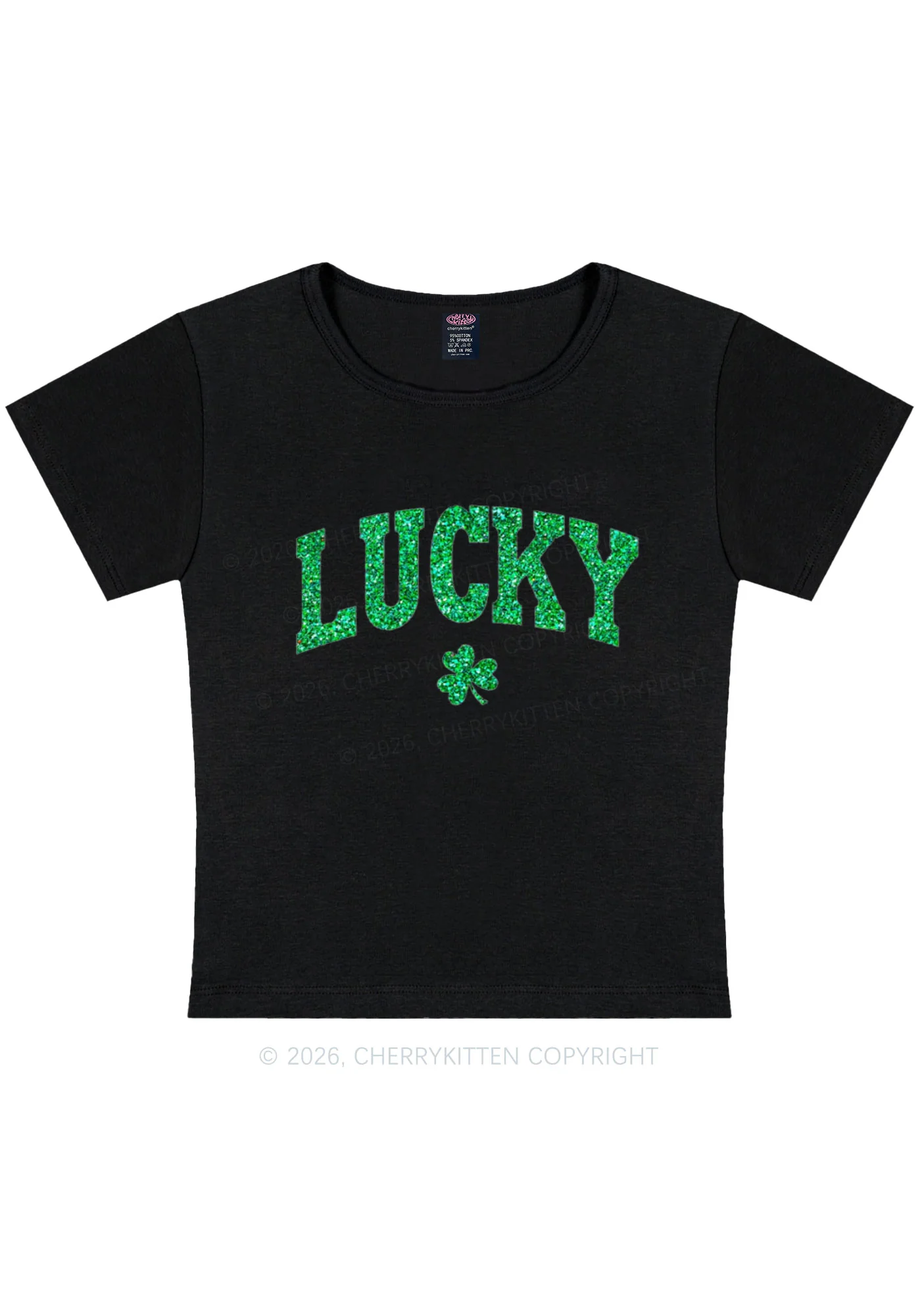 Glitter Lucky Shamrock St Patricks Y2K Baby Tee Cherrykitten - Image 3
