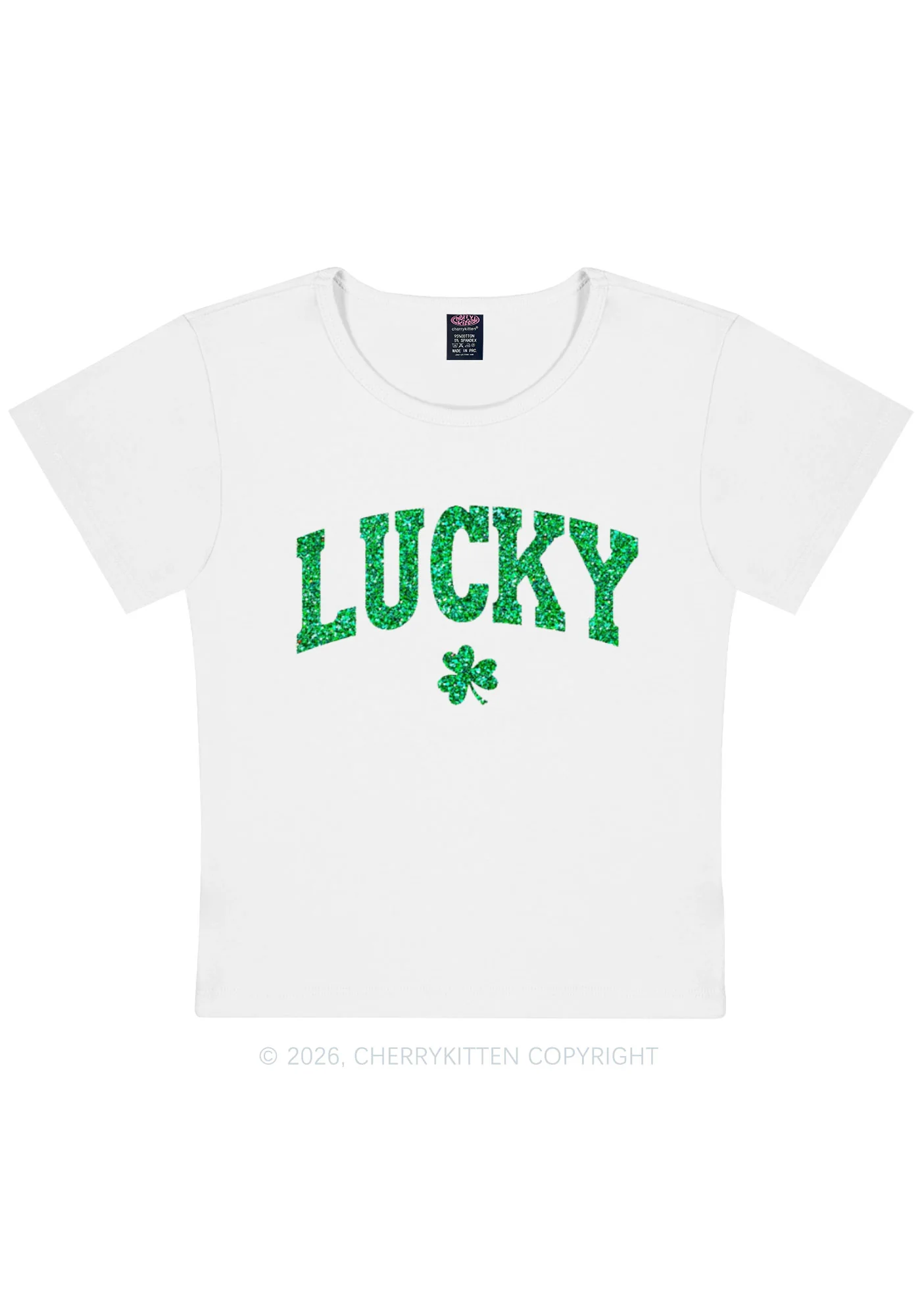 Glitter Lucky Shamrock St Patricks Y2K Baby Tee Cherrykitten - Image 4
