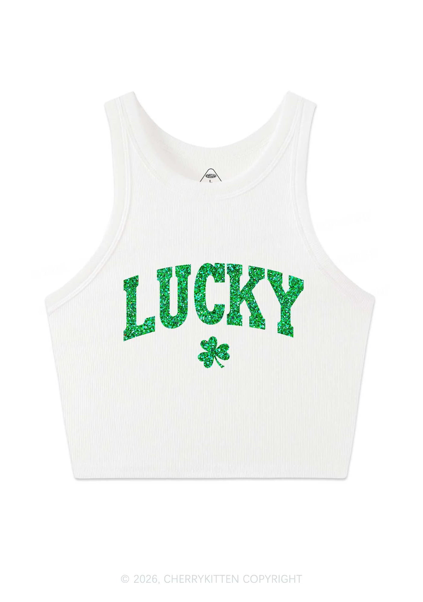 Glitter Lucky Shamrock St Patricks Y2K Crop Tank Top Cherrykitten - Image 4