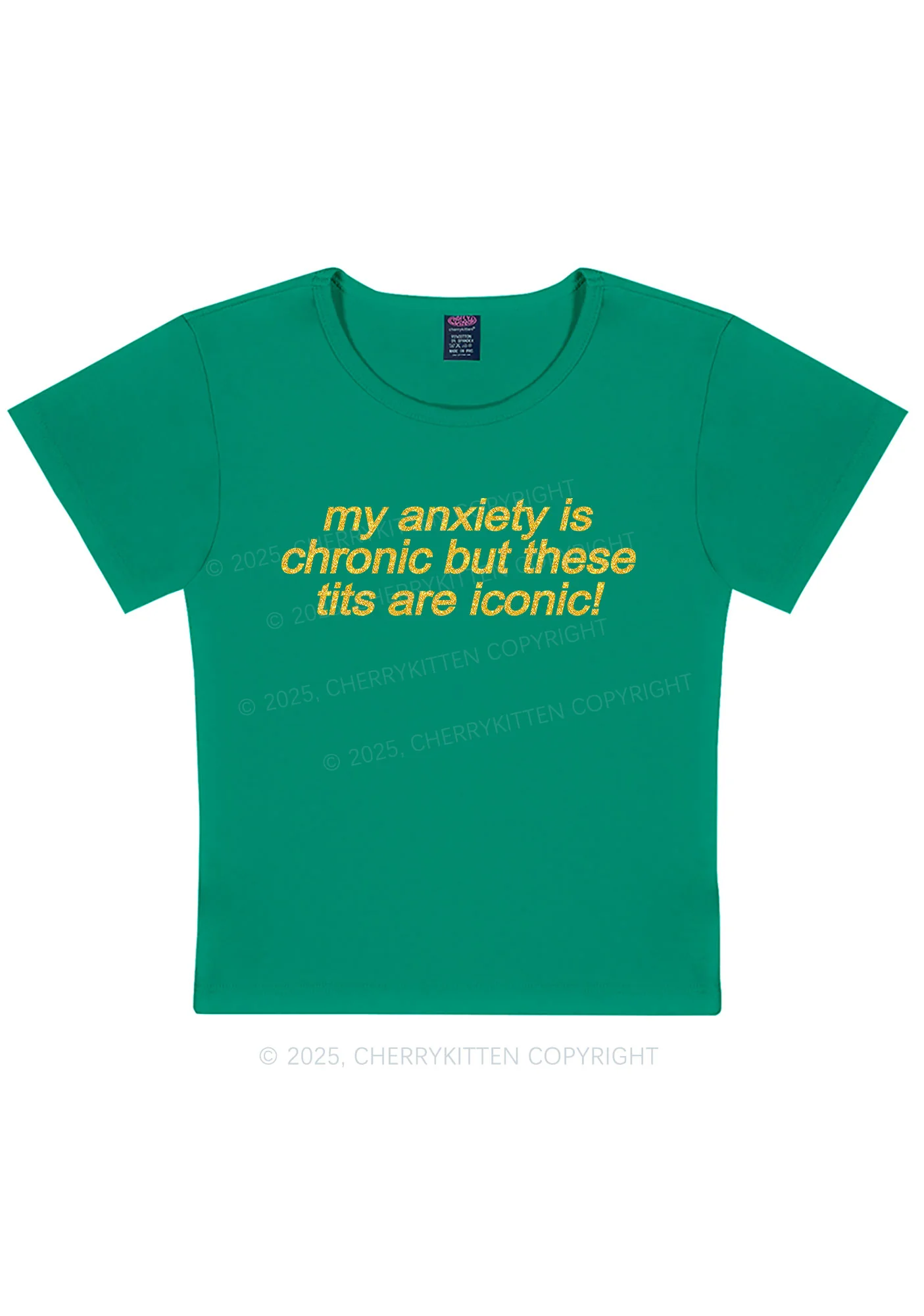 Glitter My Anxiety Is Chronic Y2K Baby Tee Cherrykitten - Image 11