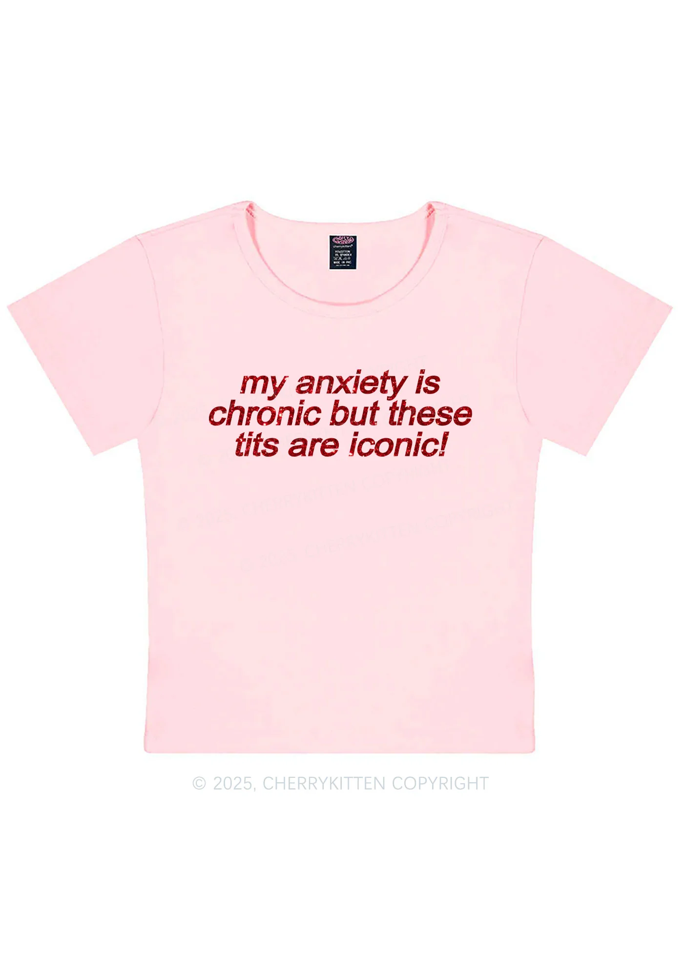 Glitter My Anxiety Is Chronic Y2K Baby Tee Cherrykitten - Image 12
