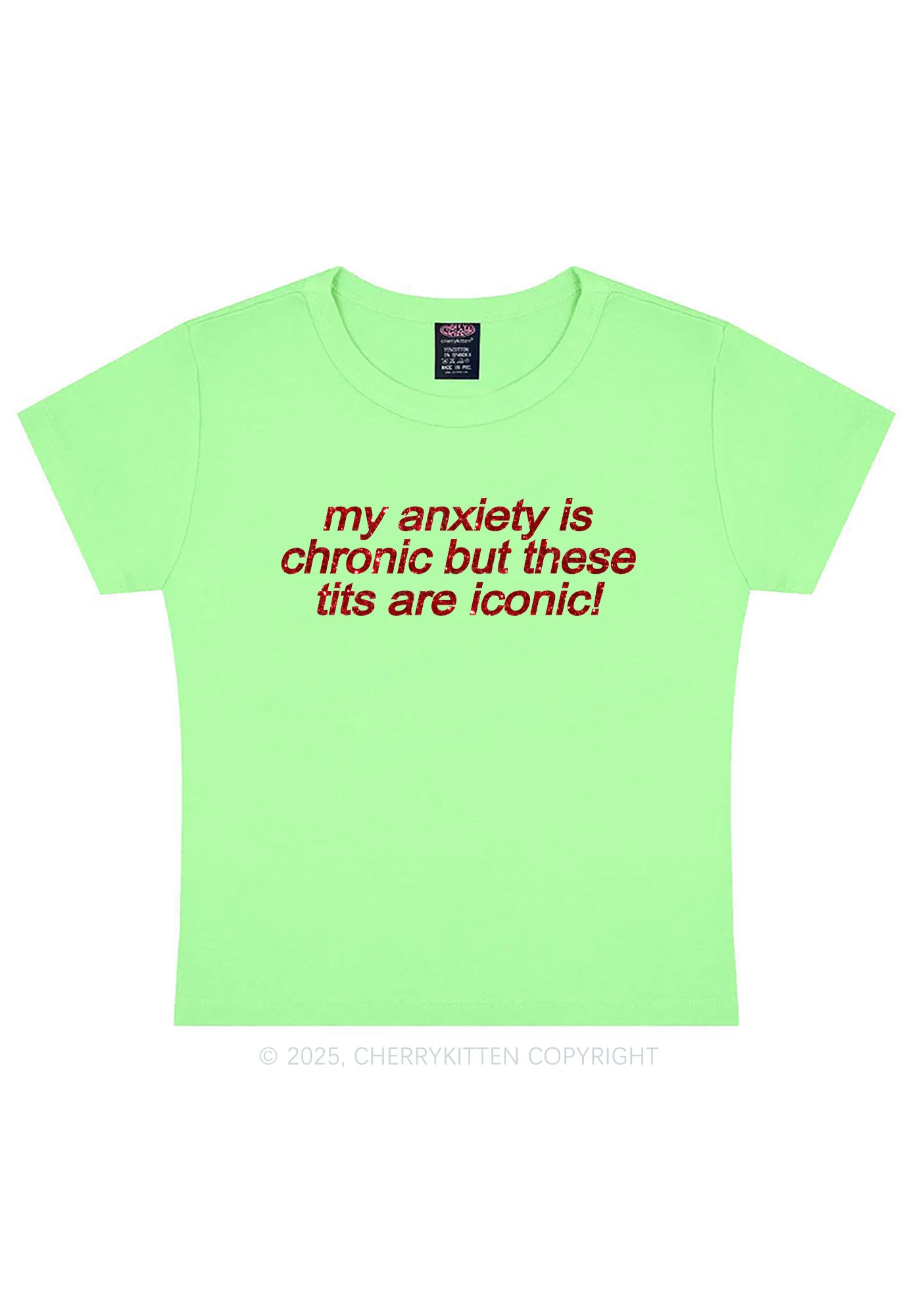 Glitter My Anxiety Is Chronic Y2K Baby Tee Cherrykitten - Image 13