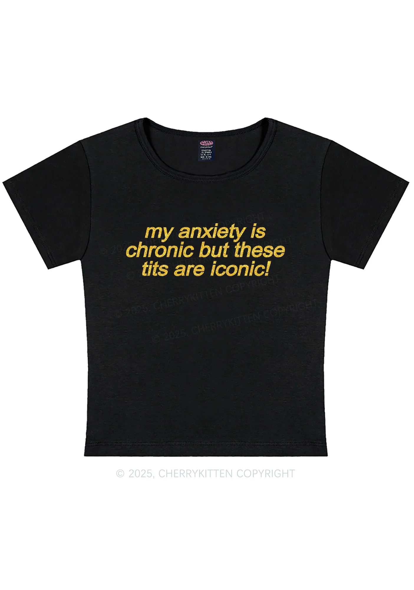 Glitter My Anxiety Is Chronic Y2K Baby Tee Cherrykitten - Image 5