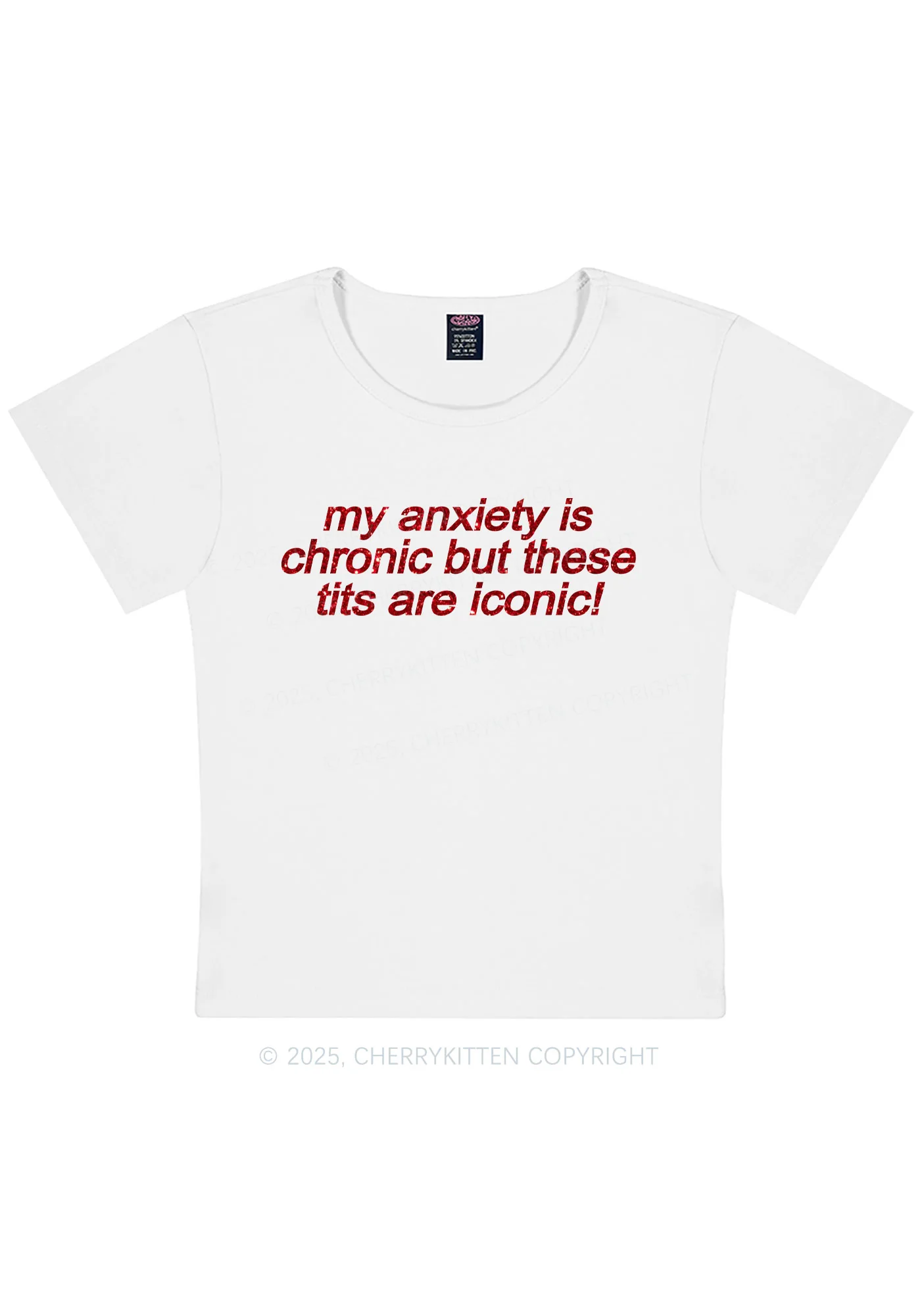 Glitter My Anxiety Is Chronic Y2K Baby Tee Cherrykitten - Image 6