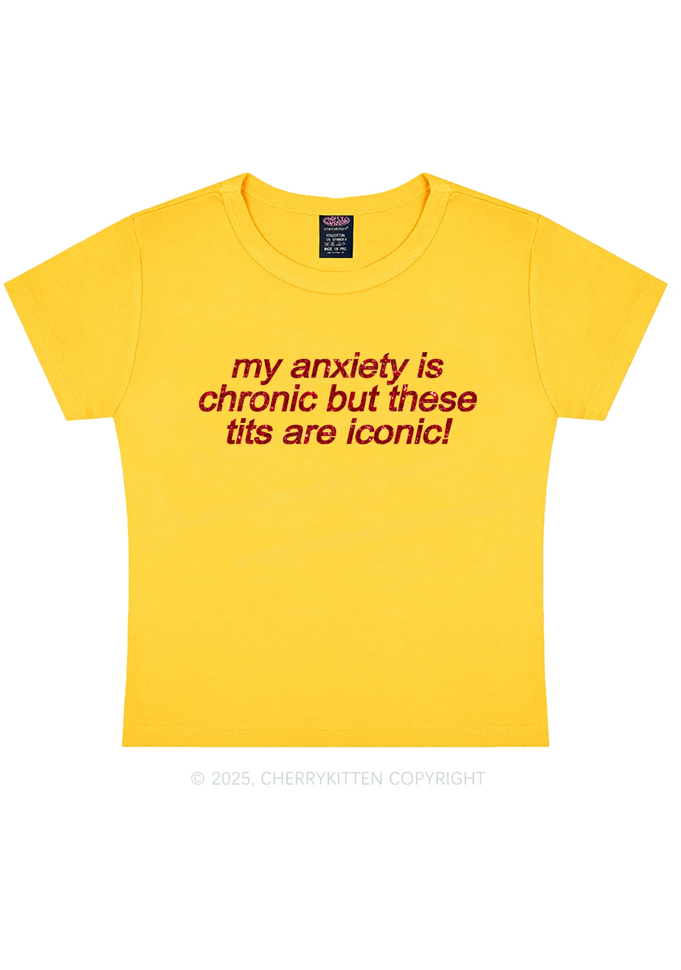 Glitter My Anxiety Is Chronic Y2K Baby Tee Cherrykitten - Image 9