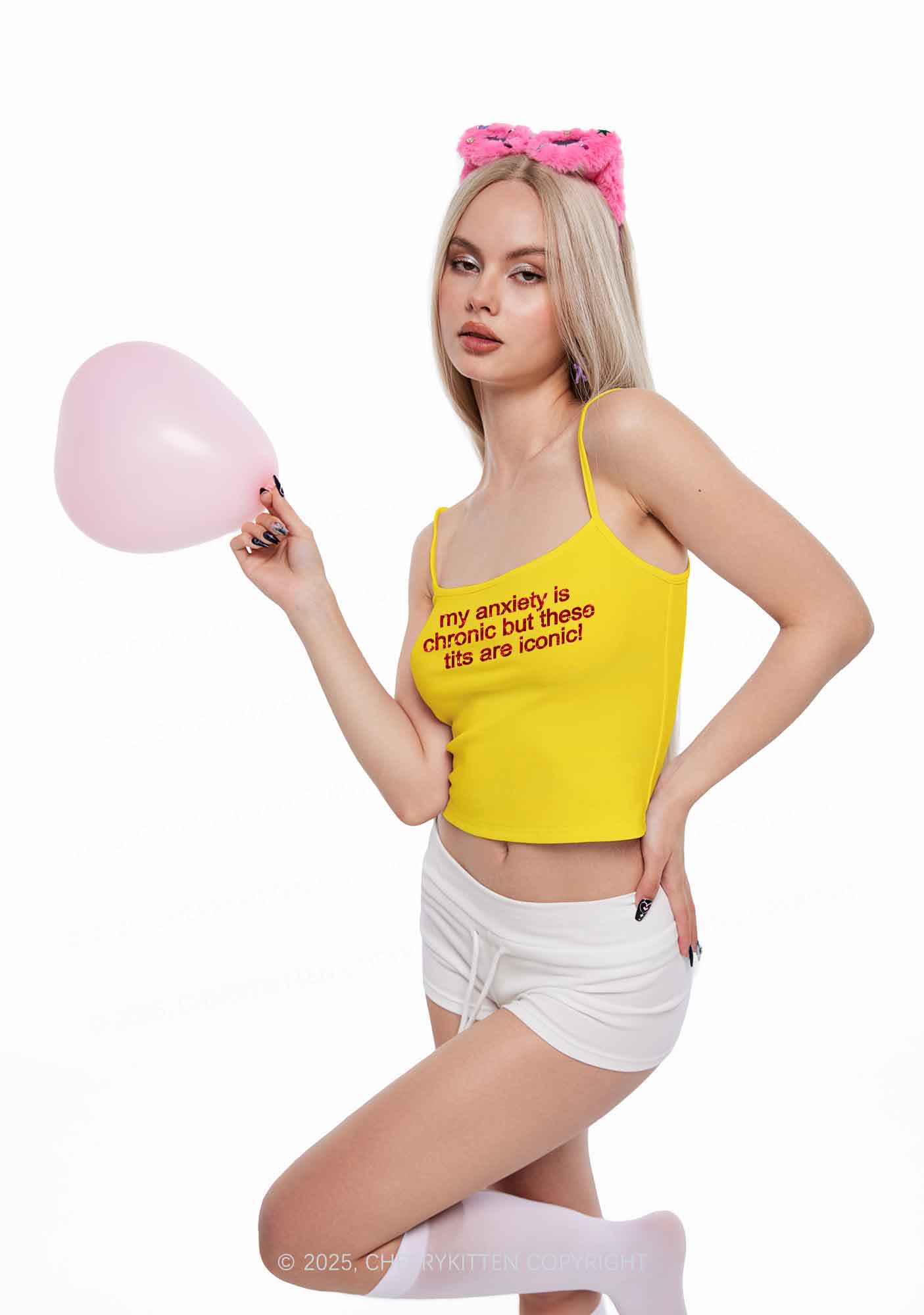 Glitter My Anxiety Is Chronic Y2K Spaghetti Strap Cami Cherrykitten - Image 2