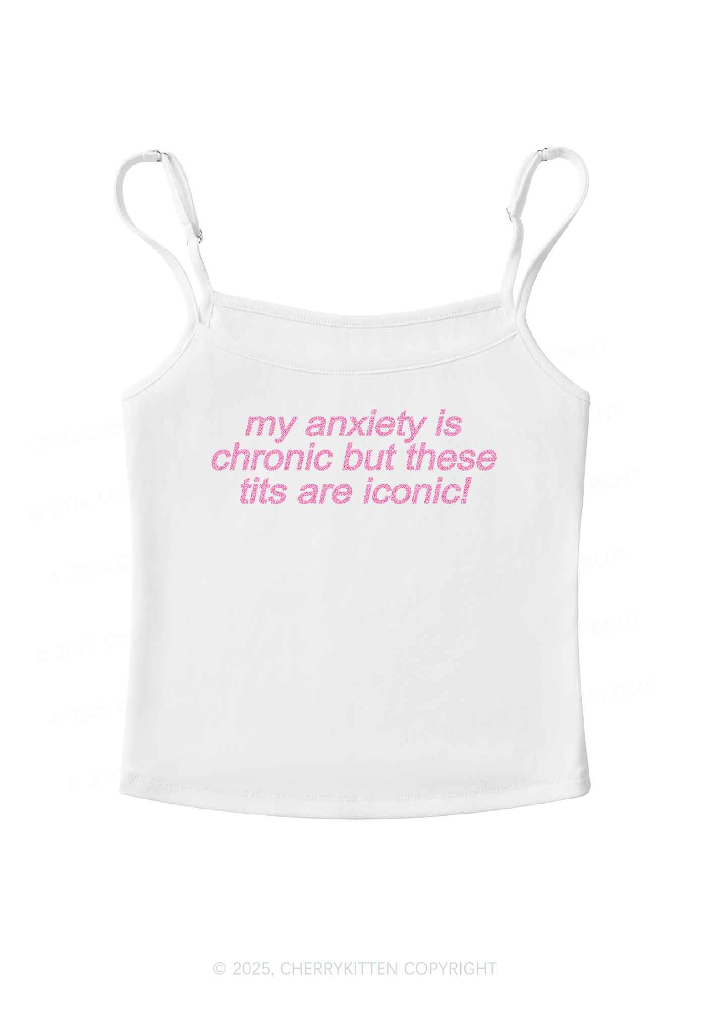 Glitter My Anxiety Is Chronic Y2K Spaghetti Strap Cami Cherrykitten - Image 5