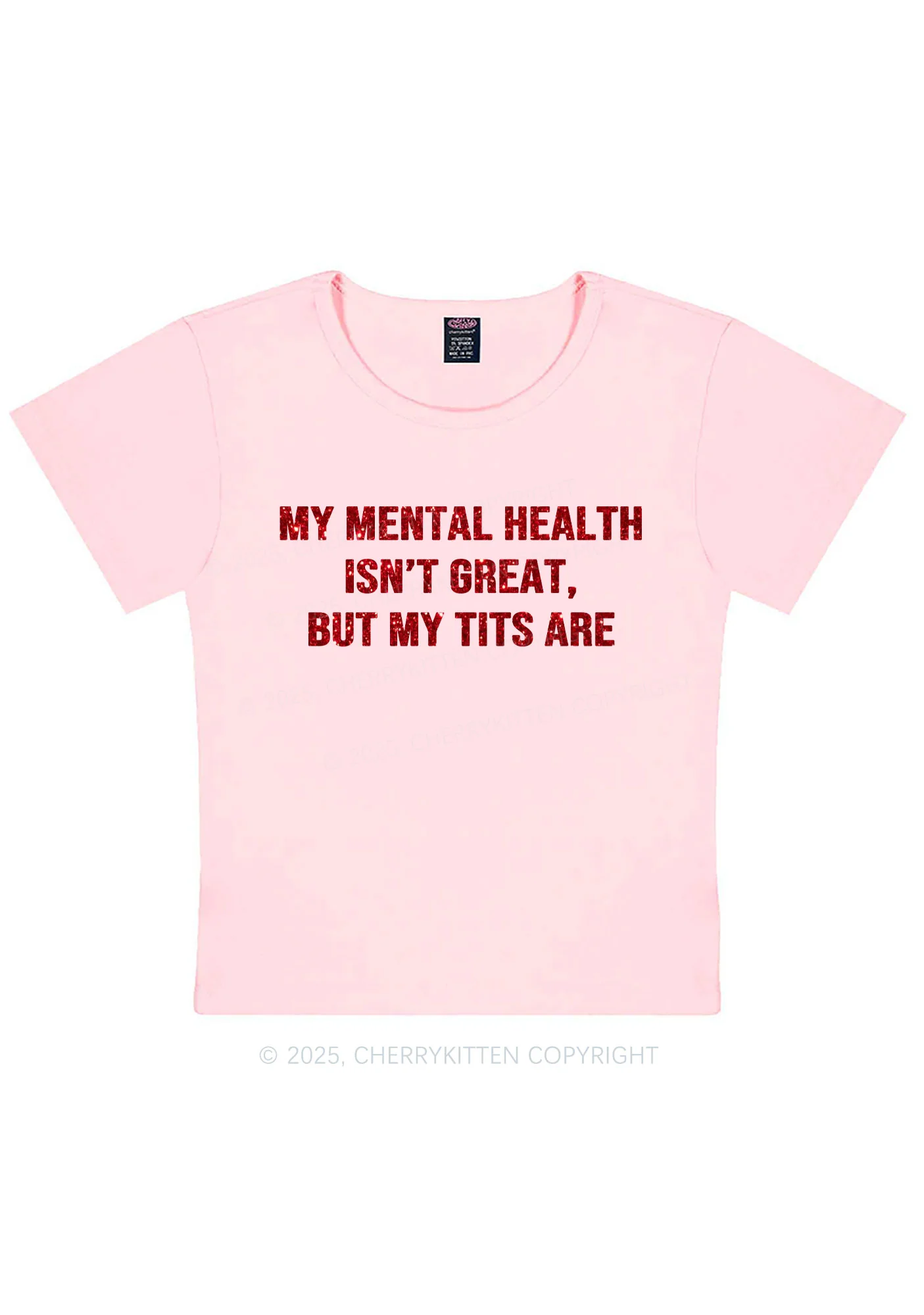 Glitter My Mental Health Isnt Great Y2K Baby Tee Cherrykitten - Image 13