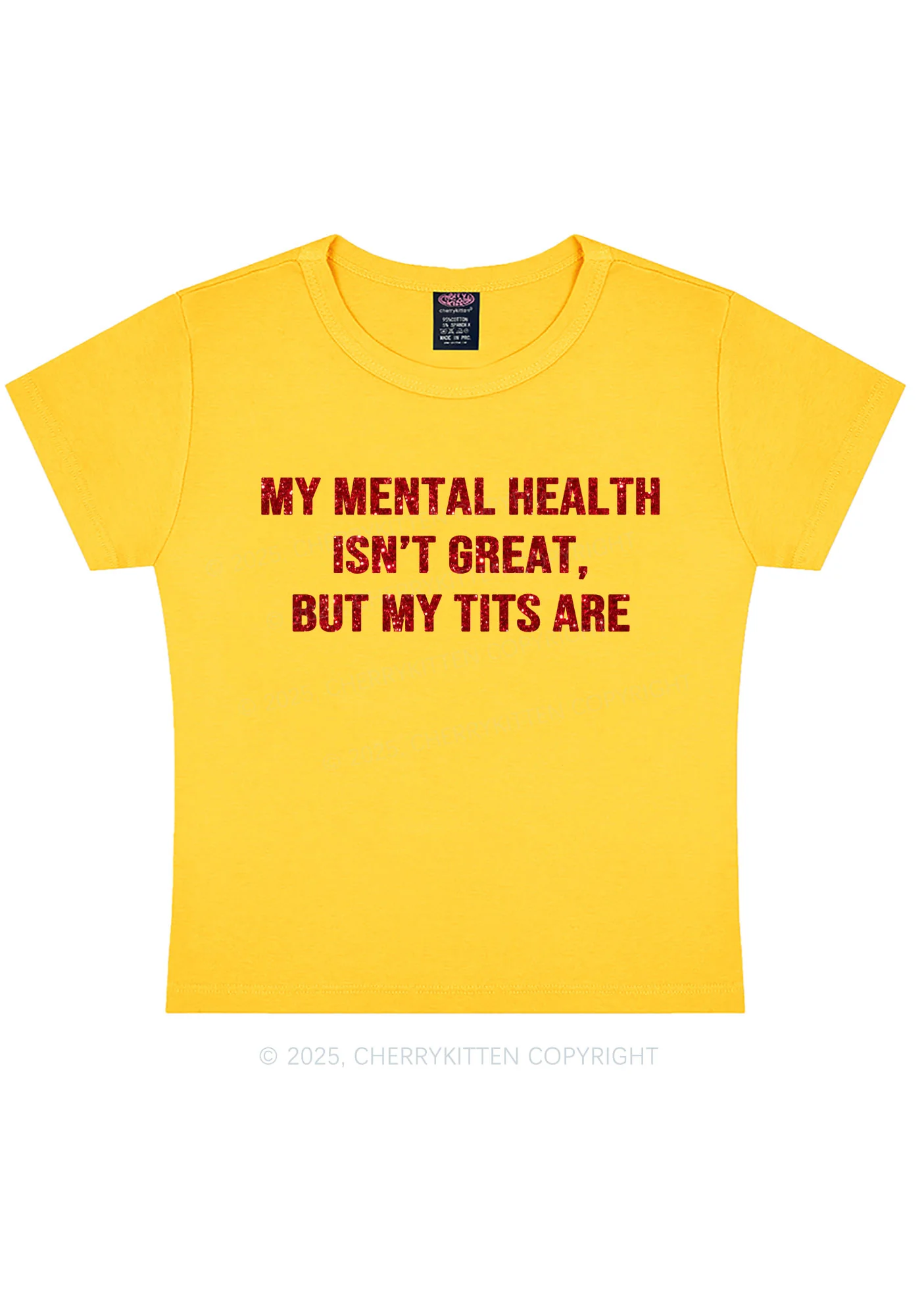 Glitter My Mental Health Isnt Great Y2K Baby Tee Cherrykitten - Image 6