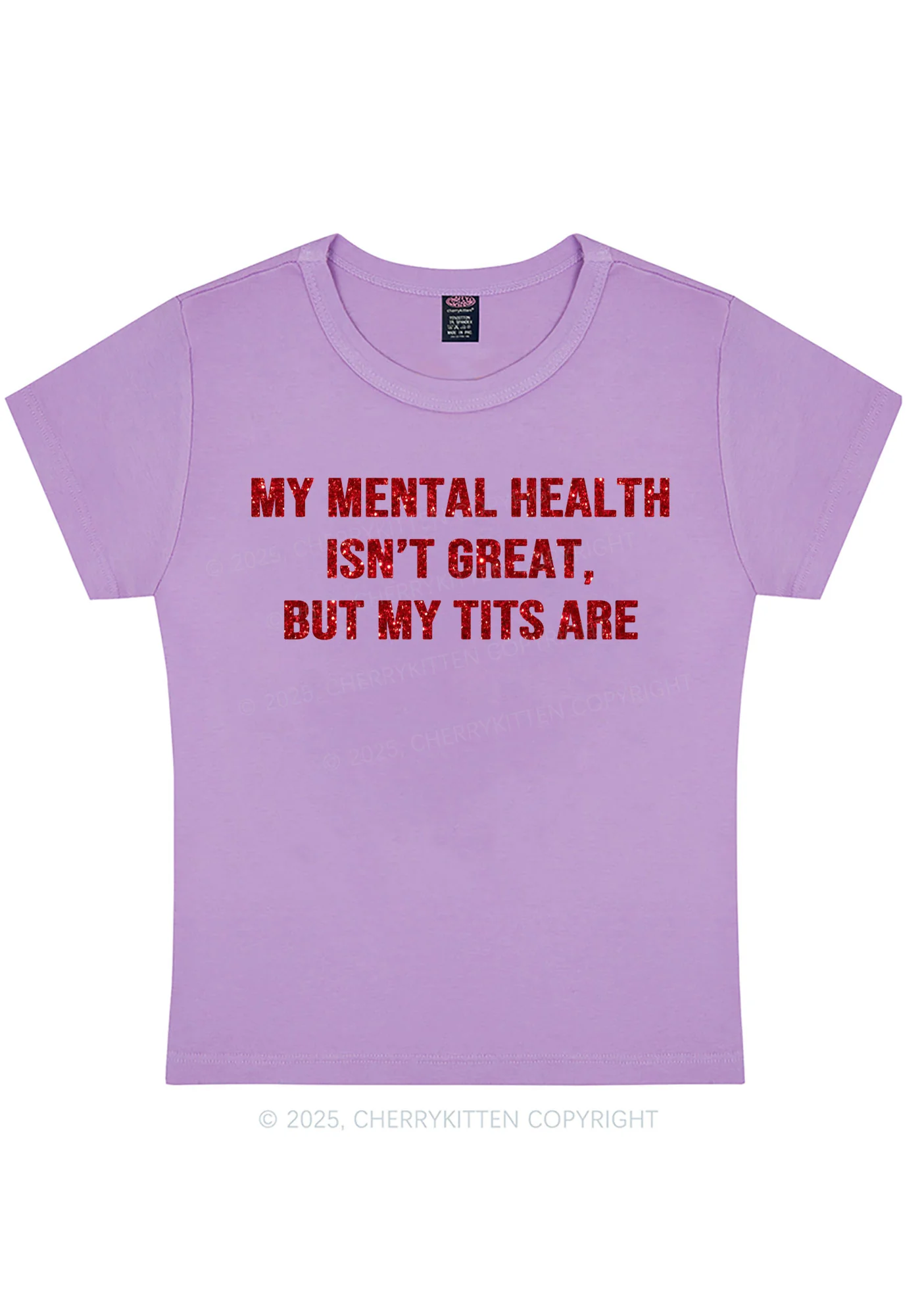 Glitter My Mental Health Isnt Great Y2K Baby Tee Cherrykitten - Image 8
