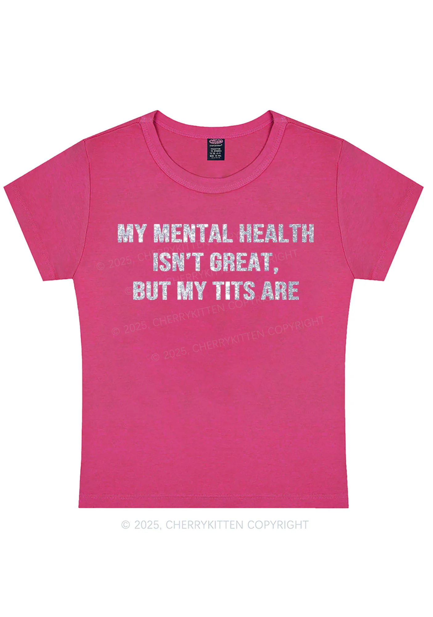 Glitter My Mental Health Isnt Great Y2K Baby Tee Cherrykitten - Image 9