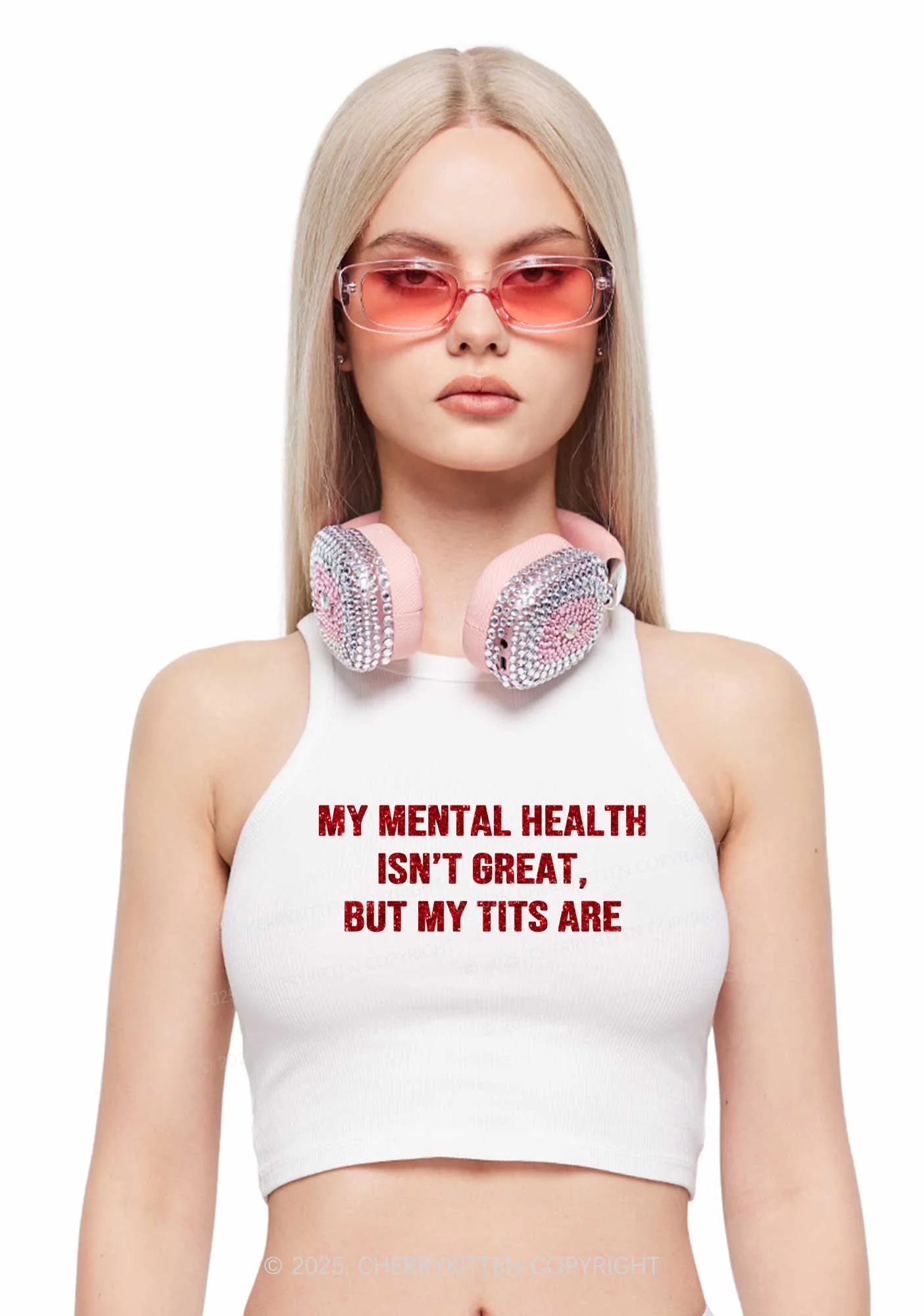 Glitter My Mental Health Isnt Great Y2K Crop Tank Top Cherrykitten - Image 3