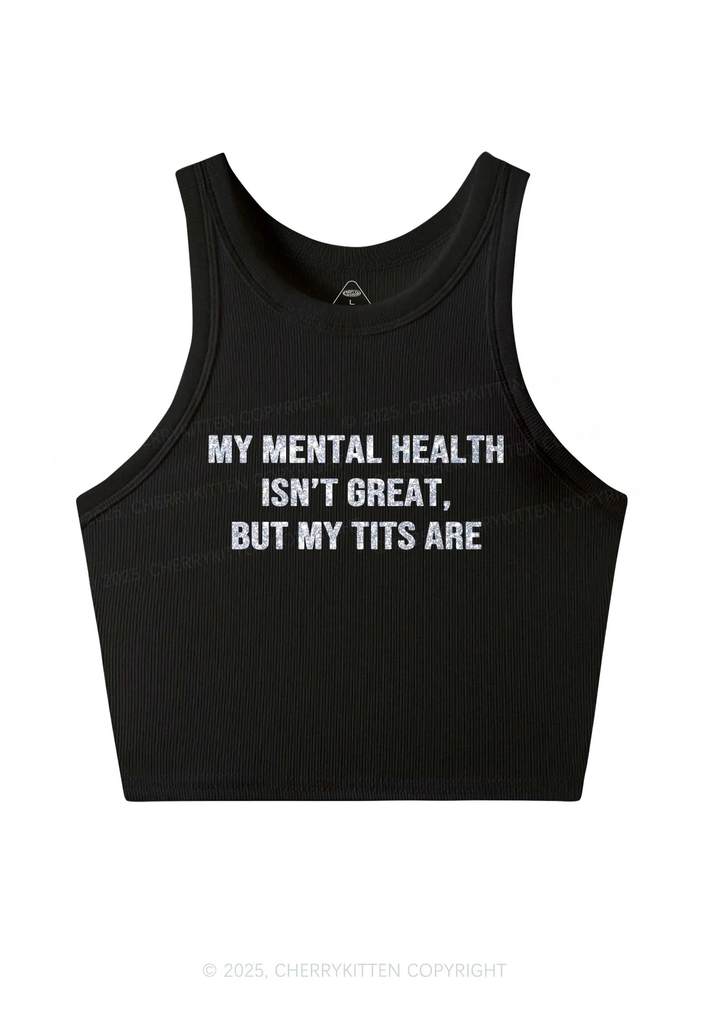 Glitter My Mental Health Isnt Great Y2K Crop Tank Top Cherrykitten - Image 4
