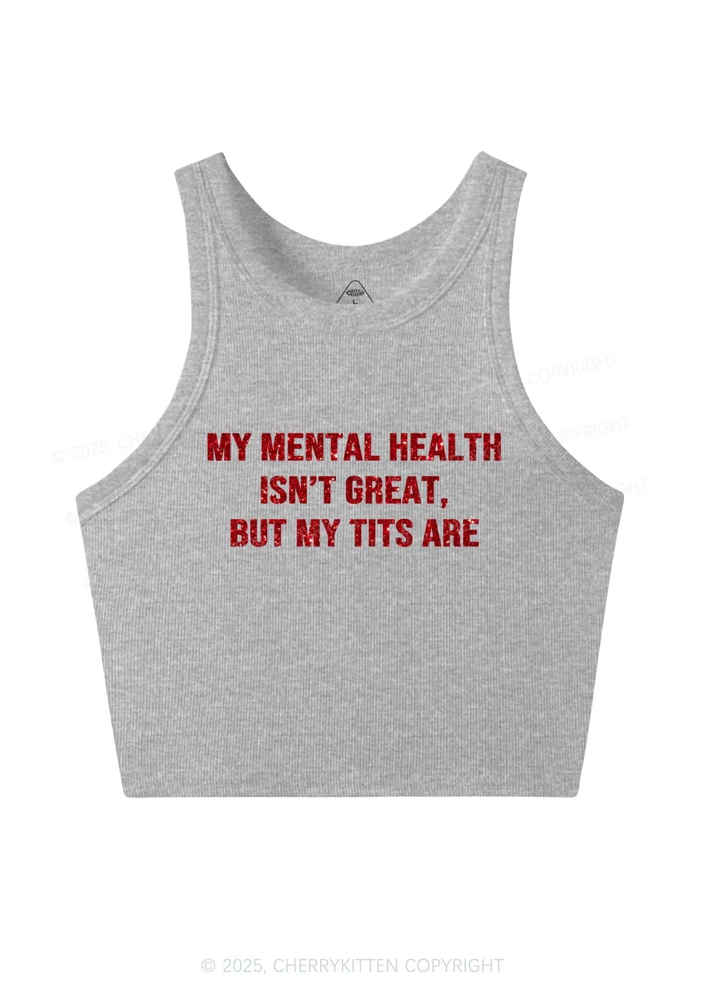 Glitter My Mental Health Isnt Great Y2K Crop Tank Top Cherrykitten - Image 5