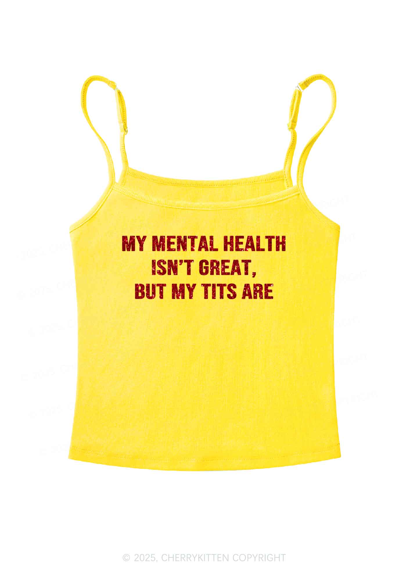 Glitter My Mental Health Isnt Great Y2K Spaghetti Strap Cami Cherrykitten - Image 5