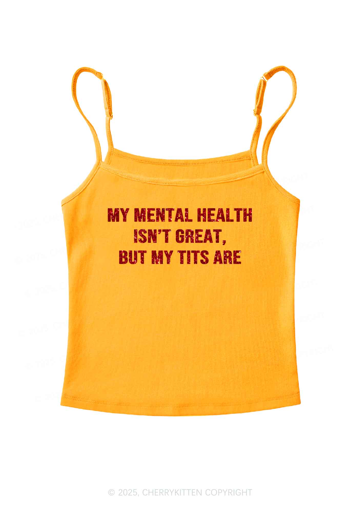 Glitter My Mental Health Isnt Great Y2K Spaghetti Strap Cami Cherrykitten - Image 7