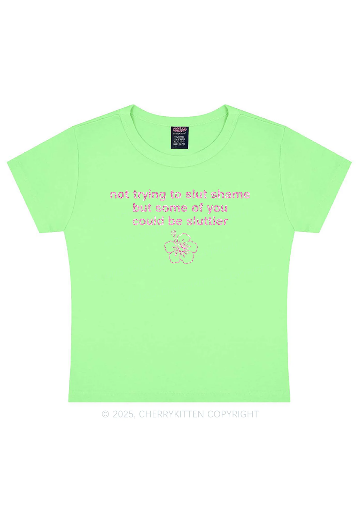 Glitter Not Trying To Slxt Shame Y2K Baby Tee Cherrykitten - Image 12
