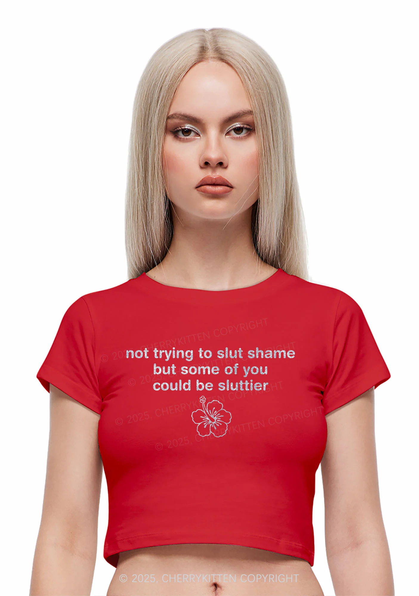 Glitter Not Trying To Slxt Shame Y2K Baby Tee Cherrykitten - Image 3