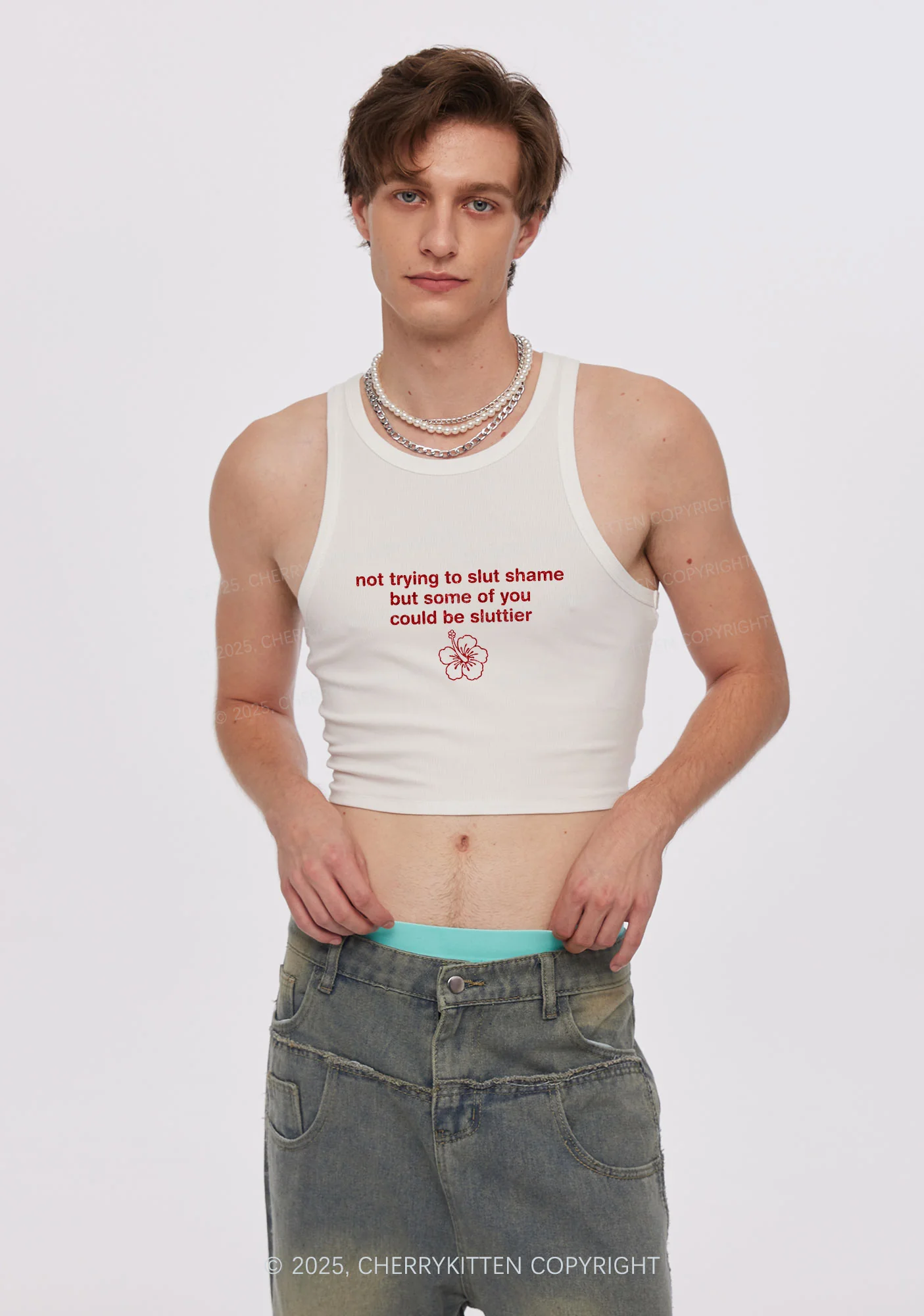 Glitter Not Trying To Slxt Shame Y2K Crop Tank Top Cherrykitten - Image 3