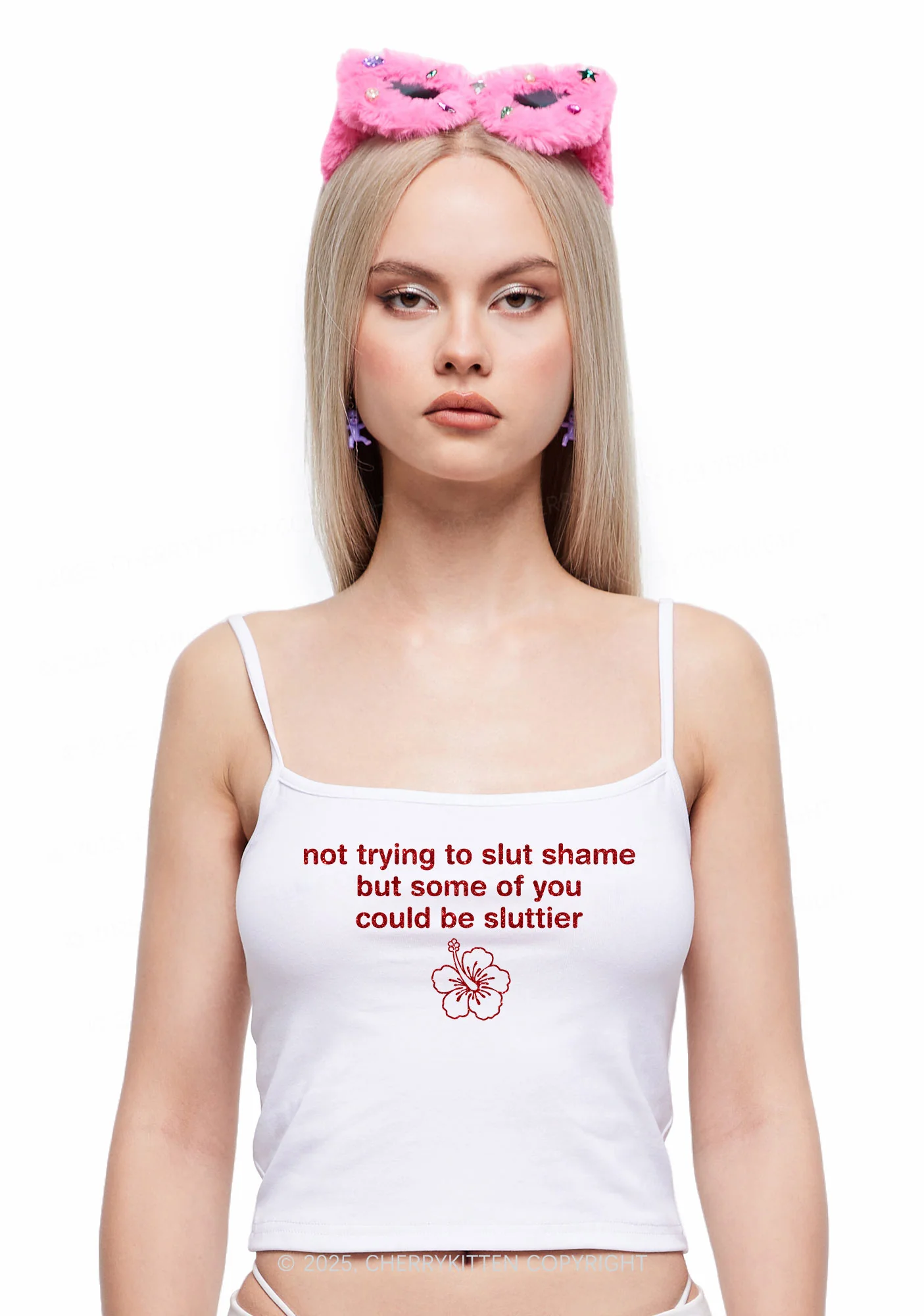 Glitter Not Trying To Slxt Shame Y2K Spaghetti Strap Cami Cherrykitten - Image 3