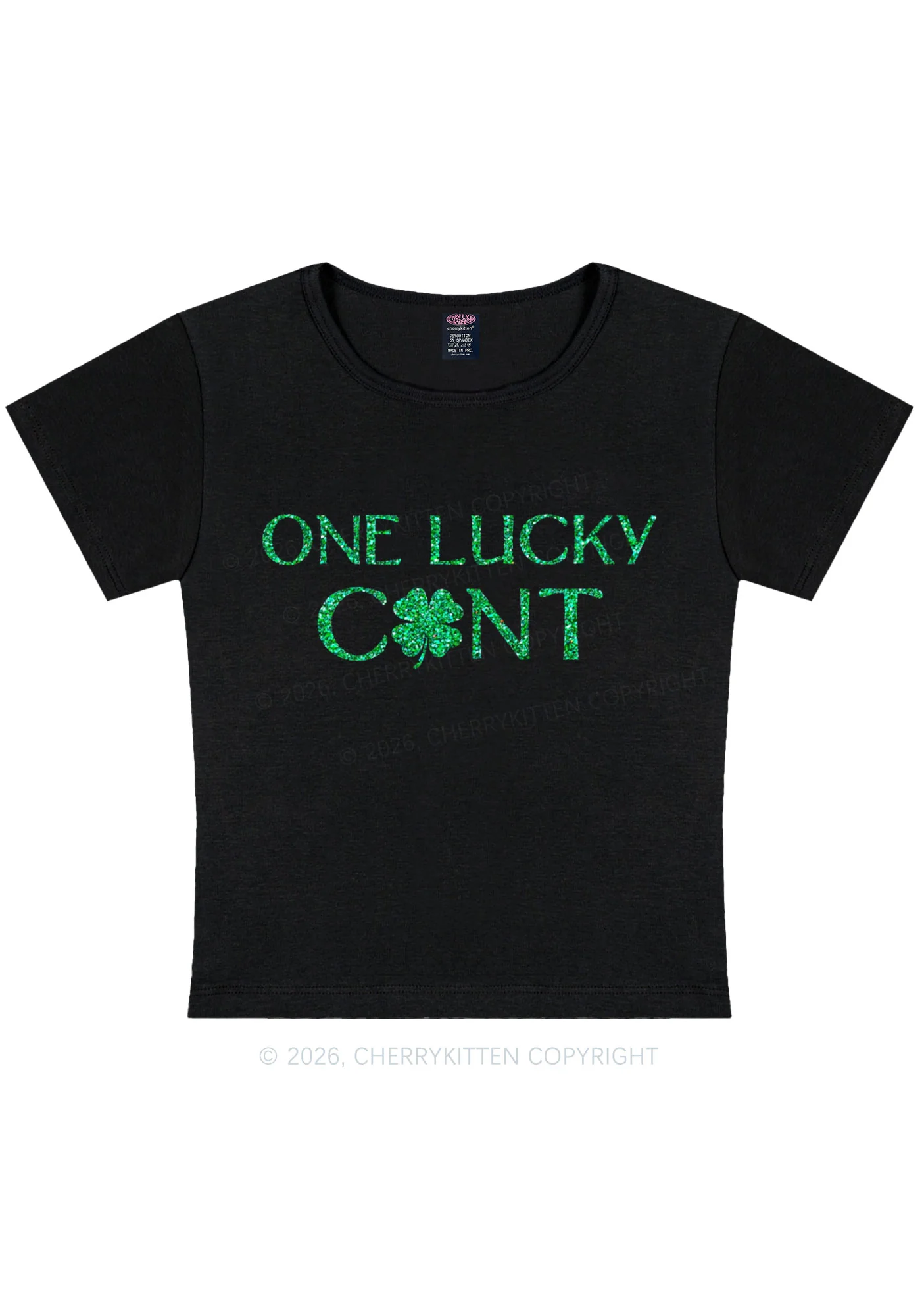 Glitter One Lucky Cxxt St Patricks Y2K Baby Tee Cherrykitten - Image 2
