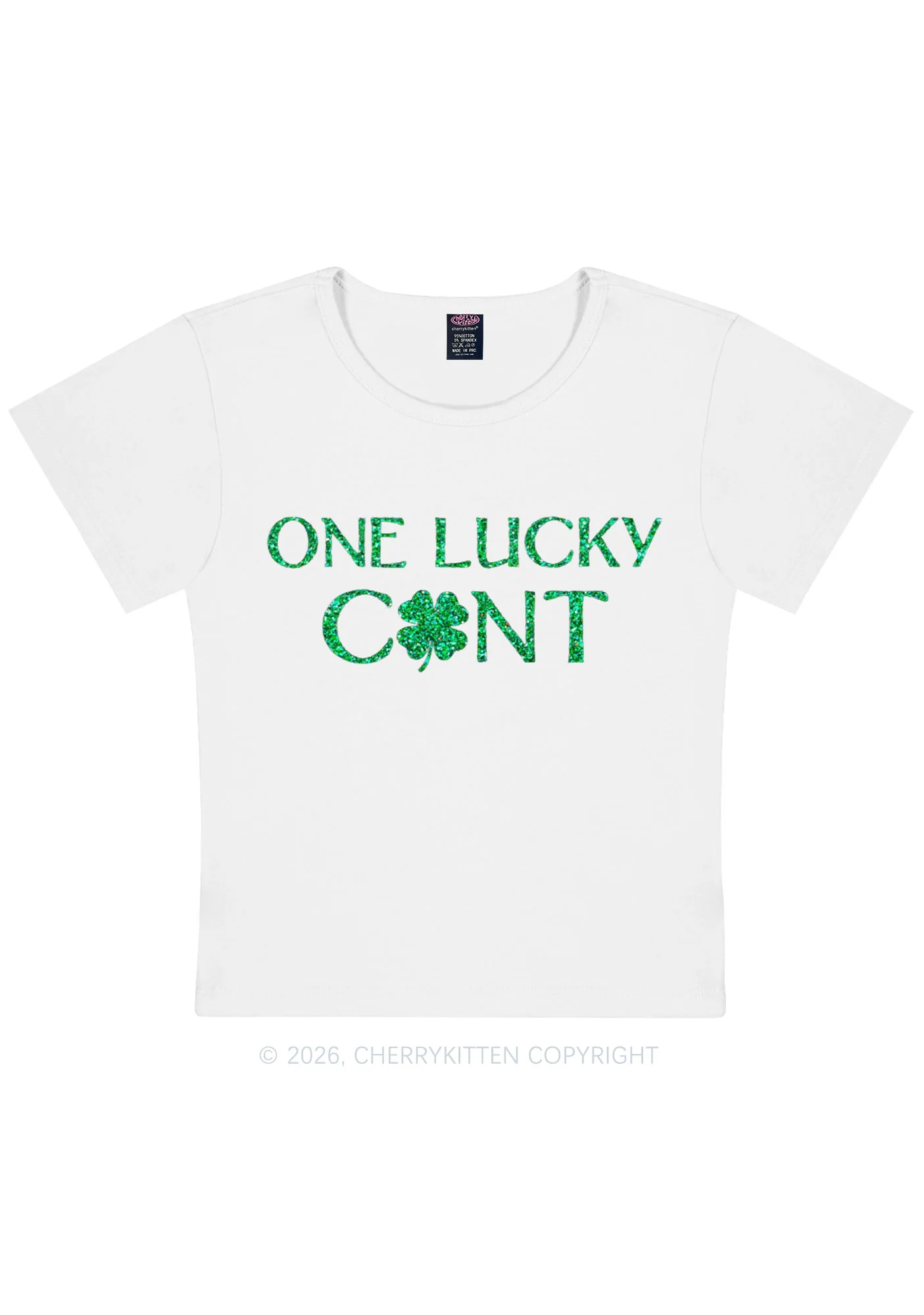 Glitter One Lucky Cxxt St Patricks Y2K Baby Tee Cherrykitten - Image 3