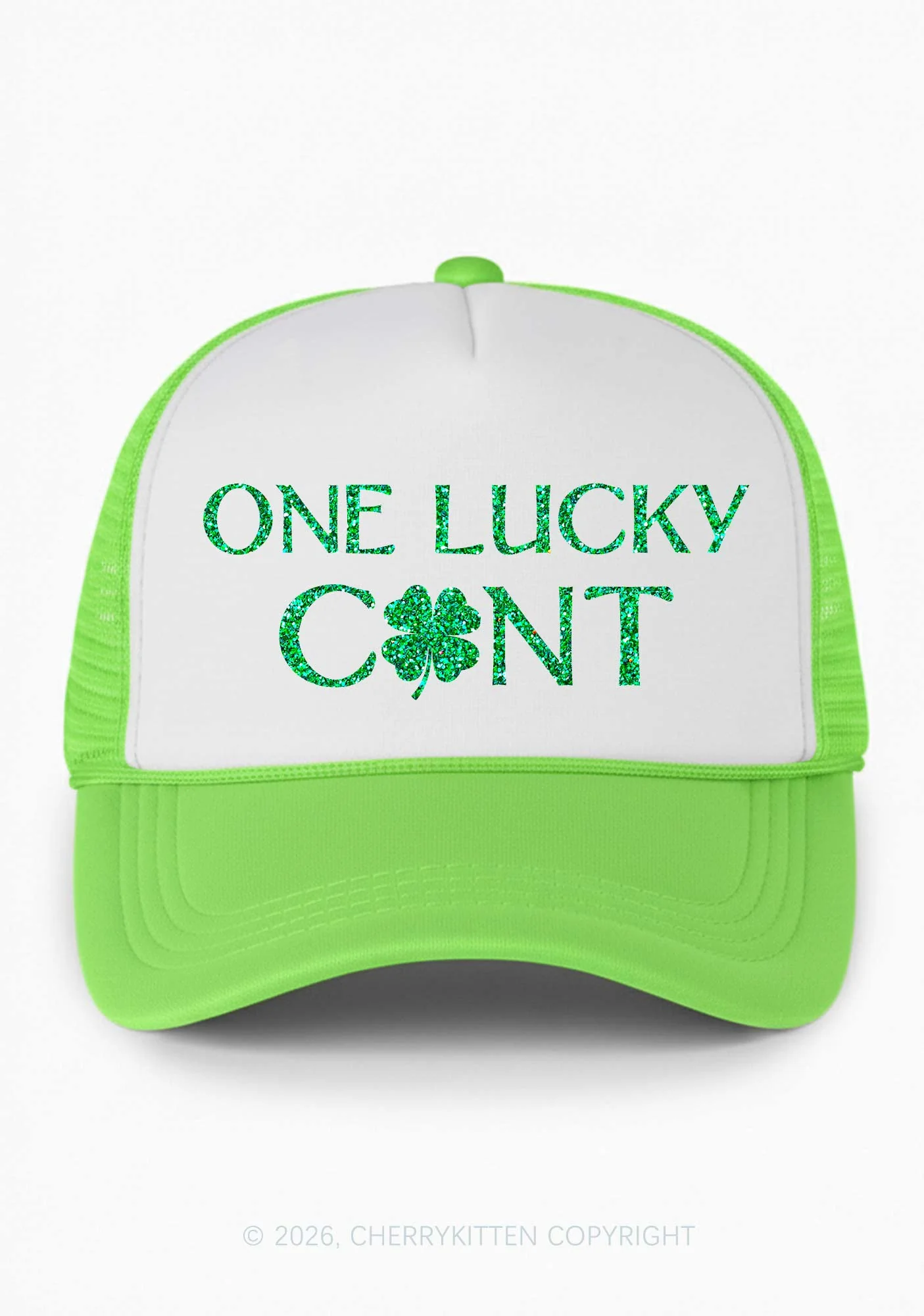 Glitter One Lucky Cxxt St Patricks Y2K Colorblock Trucker Hat Cherrykitten - Image 2