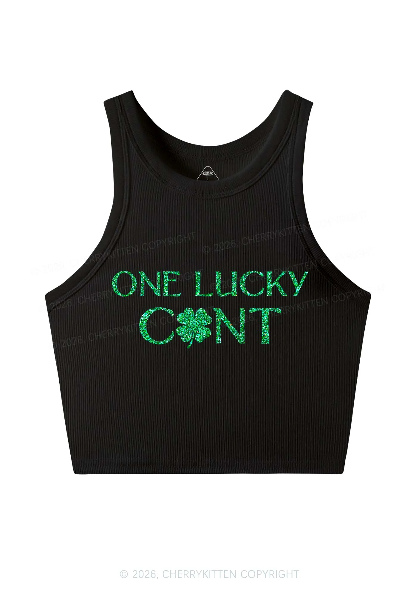 Glitter One Lucky Cxxt St Patricks Y2K Crop Tank Top Cherrykitten - Image 3