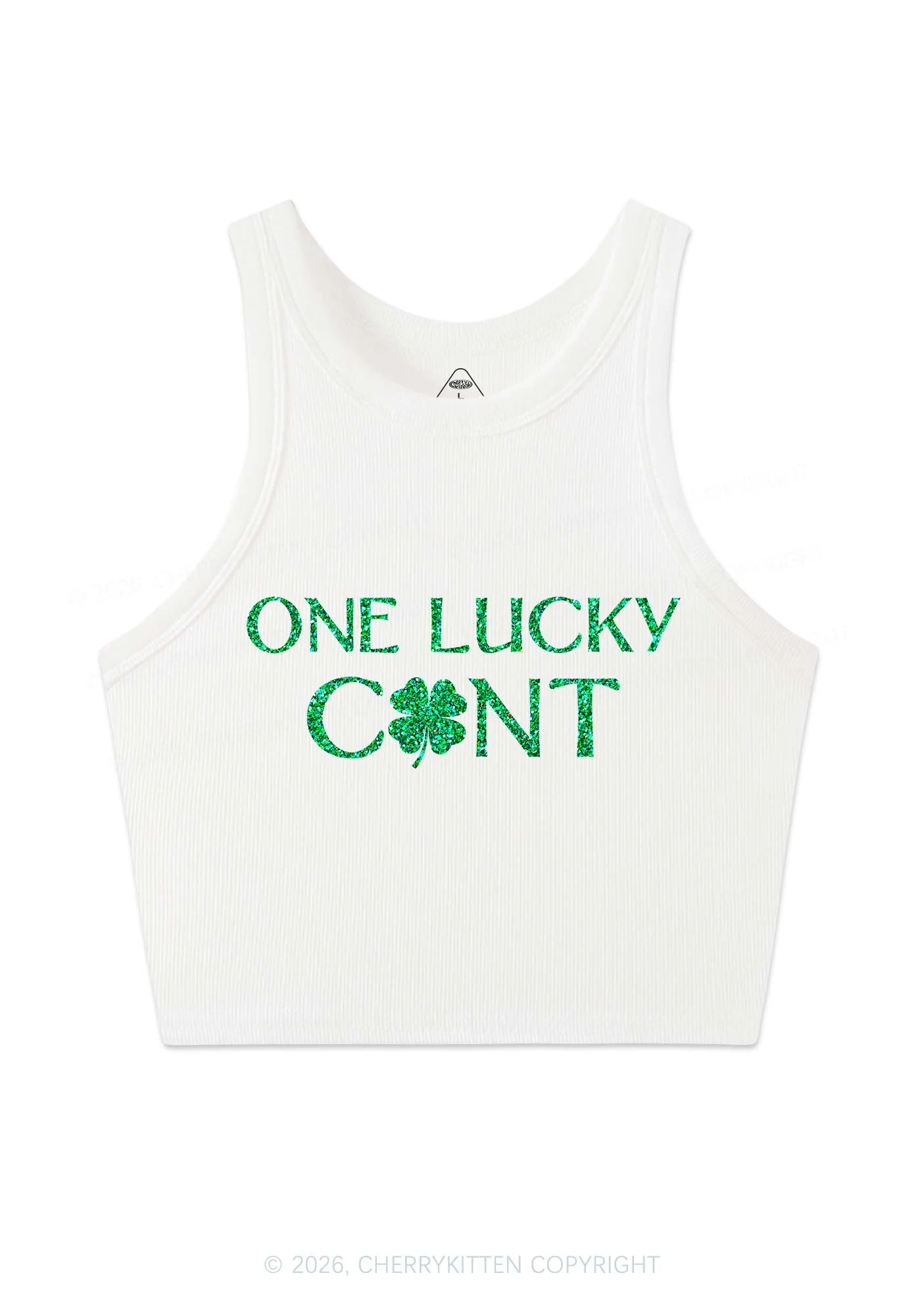 Glitter One Lucky Cxxt St Patricks Y2K Crop Tank Top Cherrykitten - Image 4