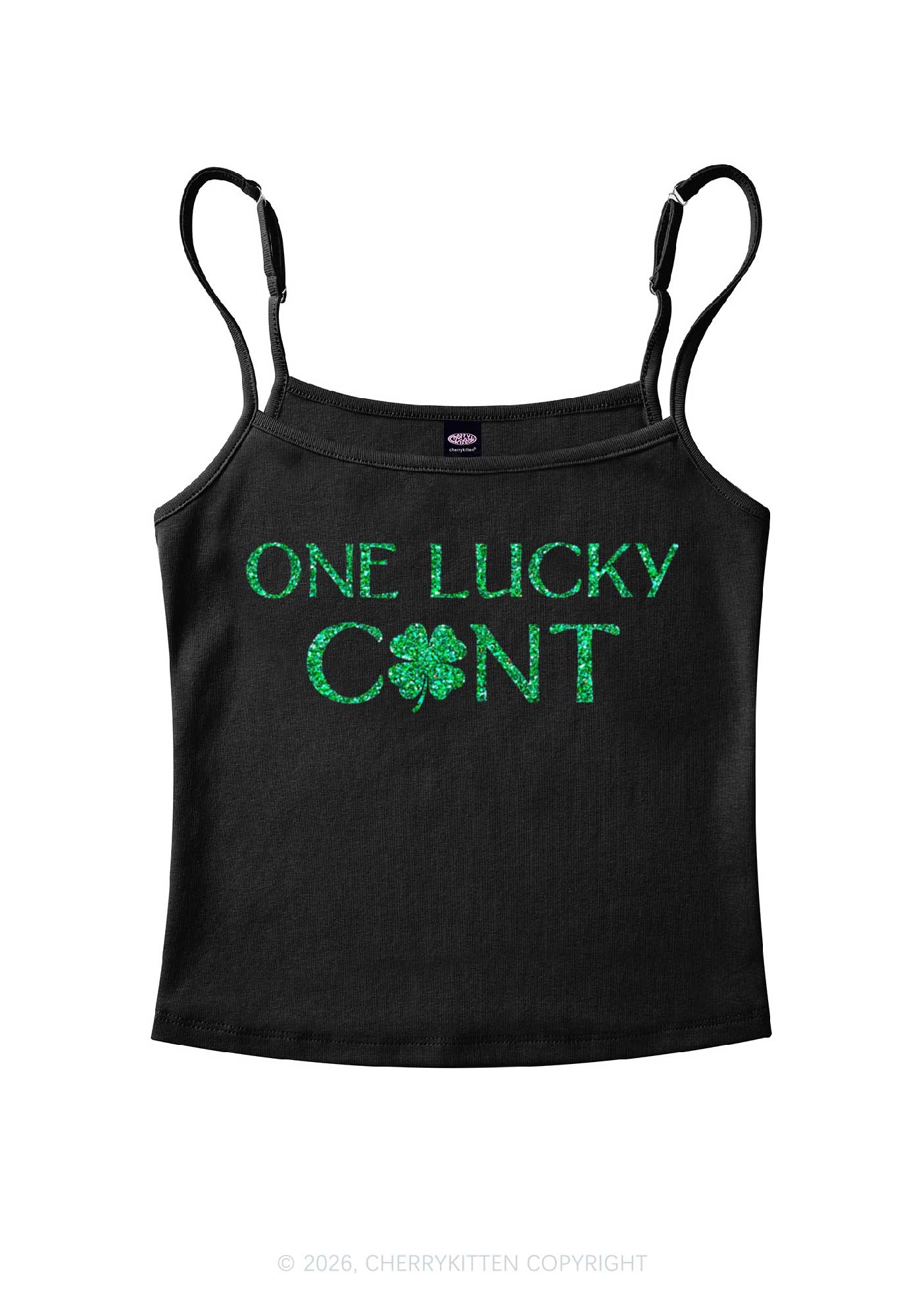 Glitter One Lucky Cxxt St Patricks Y2K Spaghetti Strap Cami Cherrykitten - Image 2
