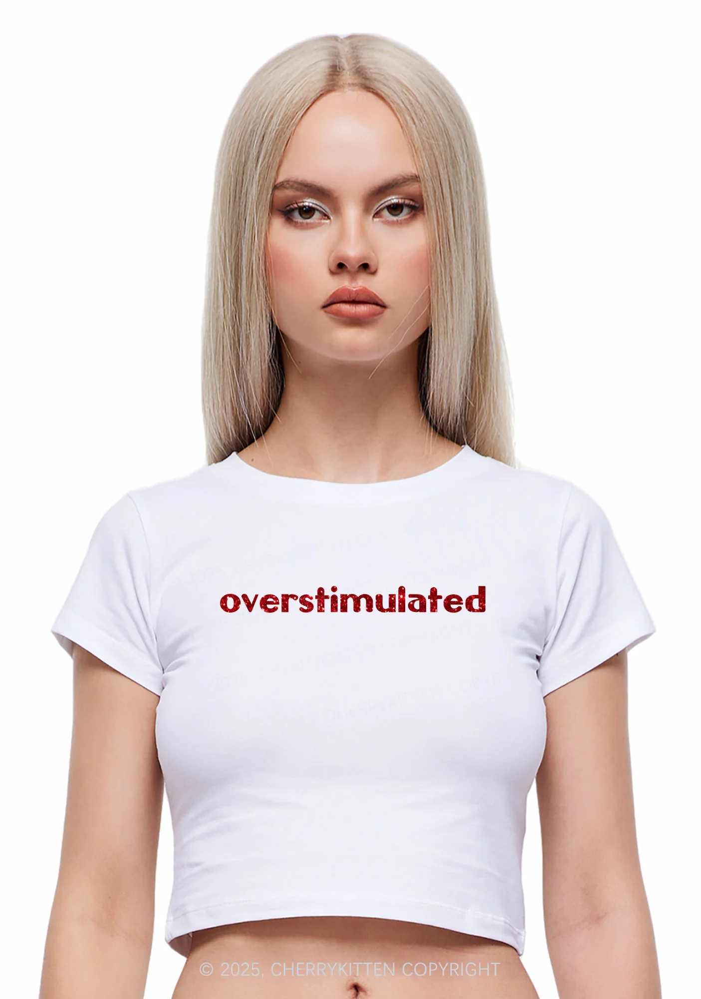 Glitter Overstimulated Y2K Baby Tee Cherrykitten - Image 4