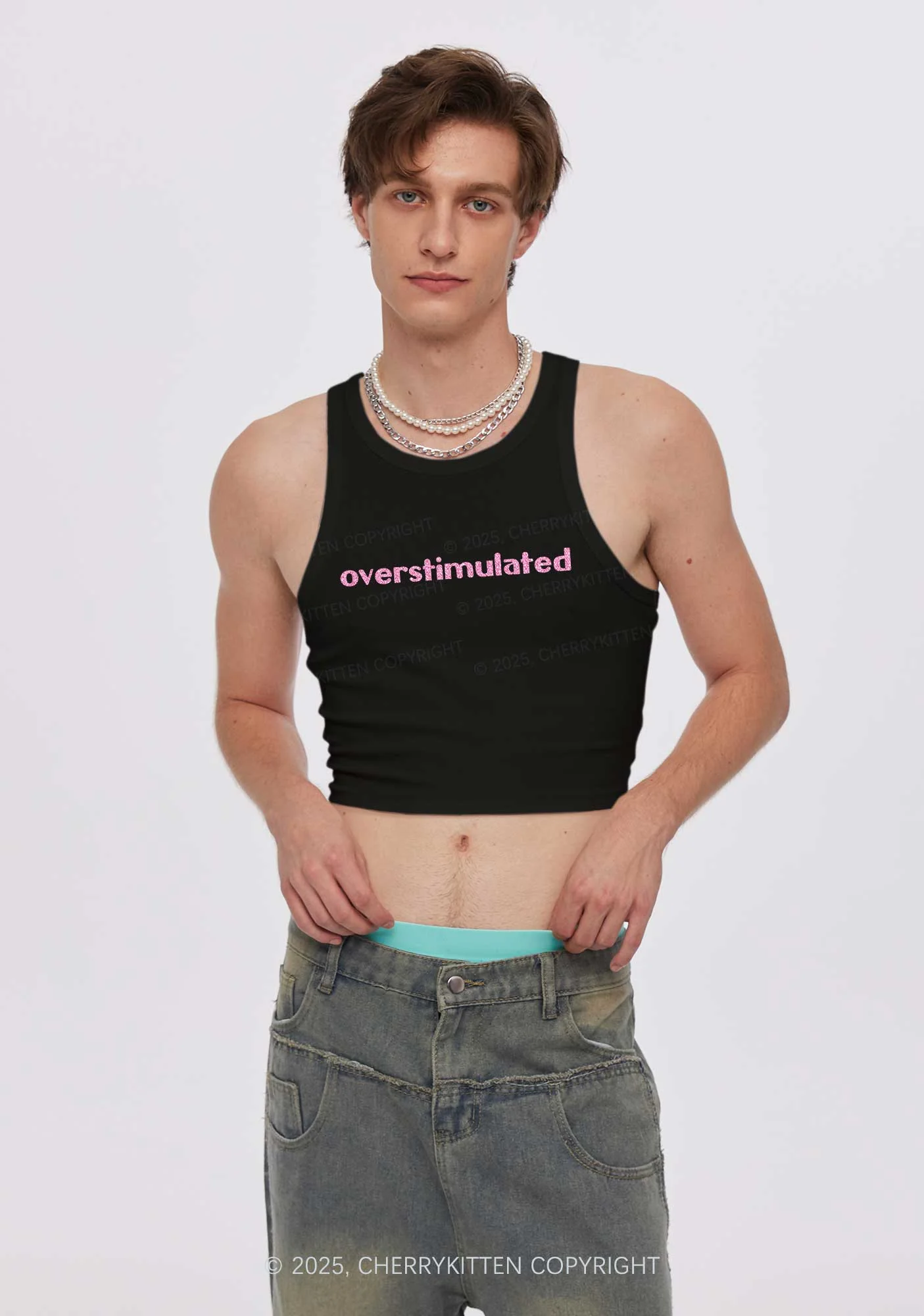 Glitter Overstimulated Y2K Crop Tank Top Cherrykitten - Image 3