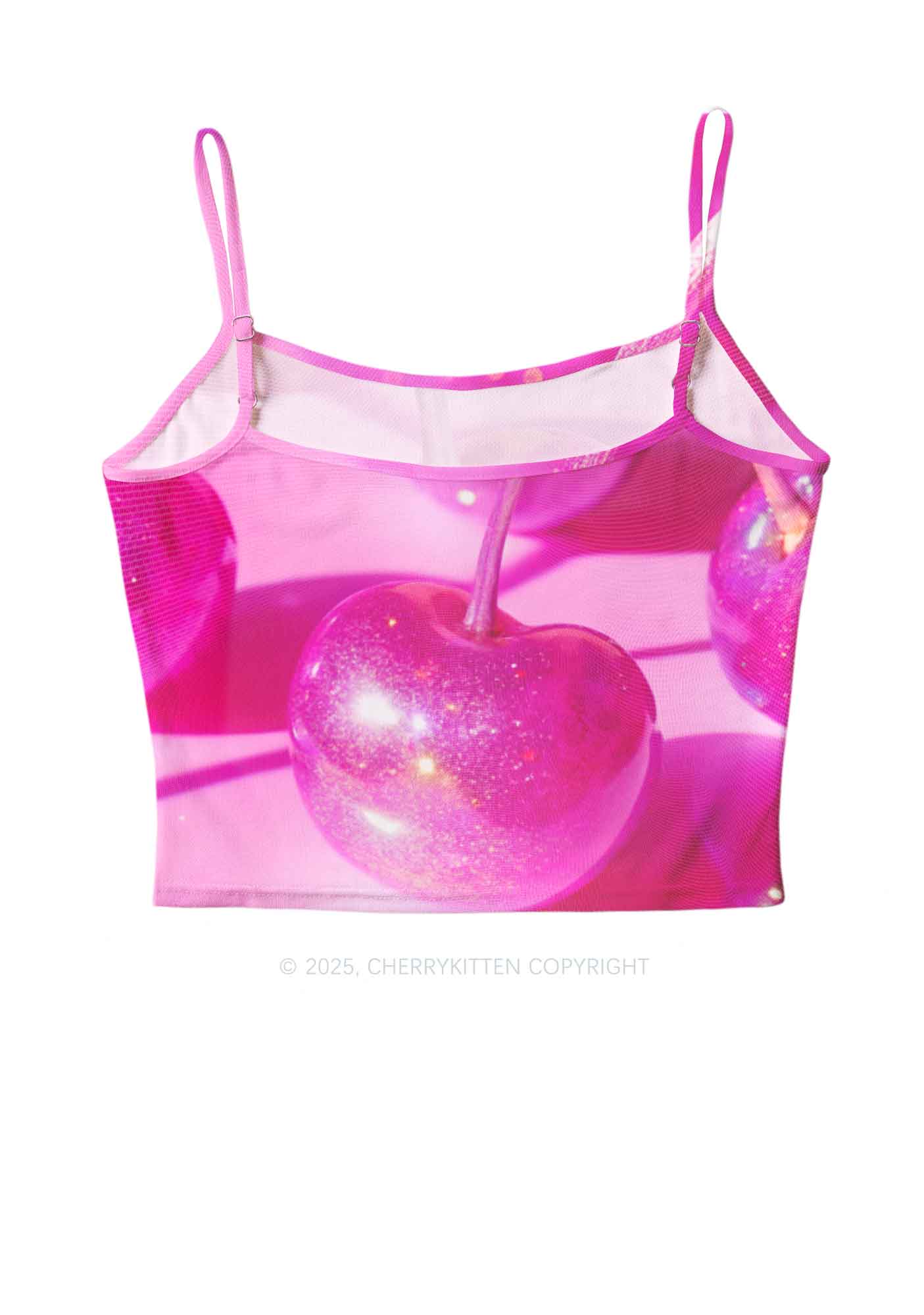 Glitter Pink Cherry Y2K Mesh Cami Tank Cherrykitten - Image 2