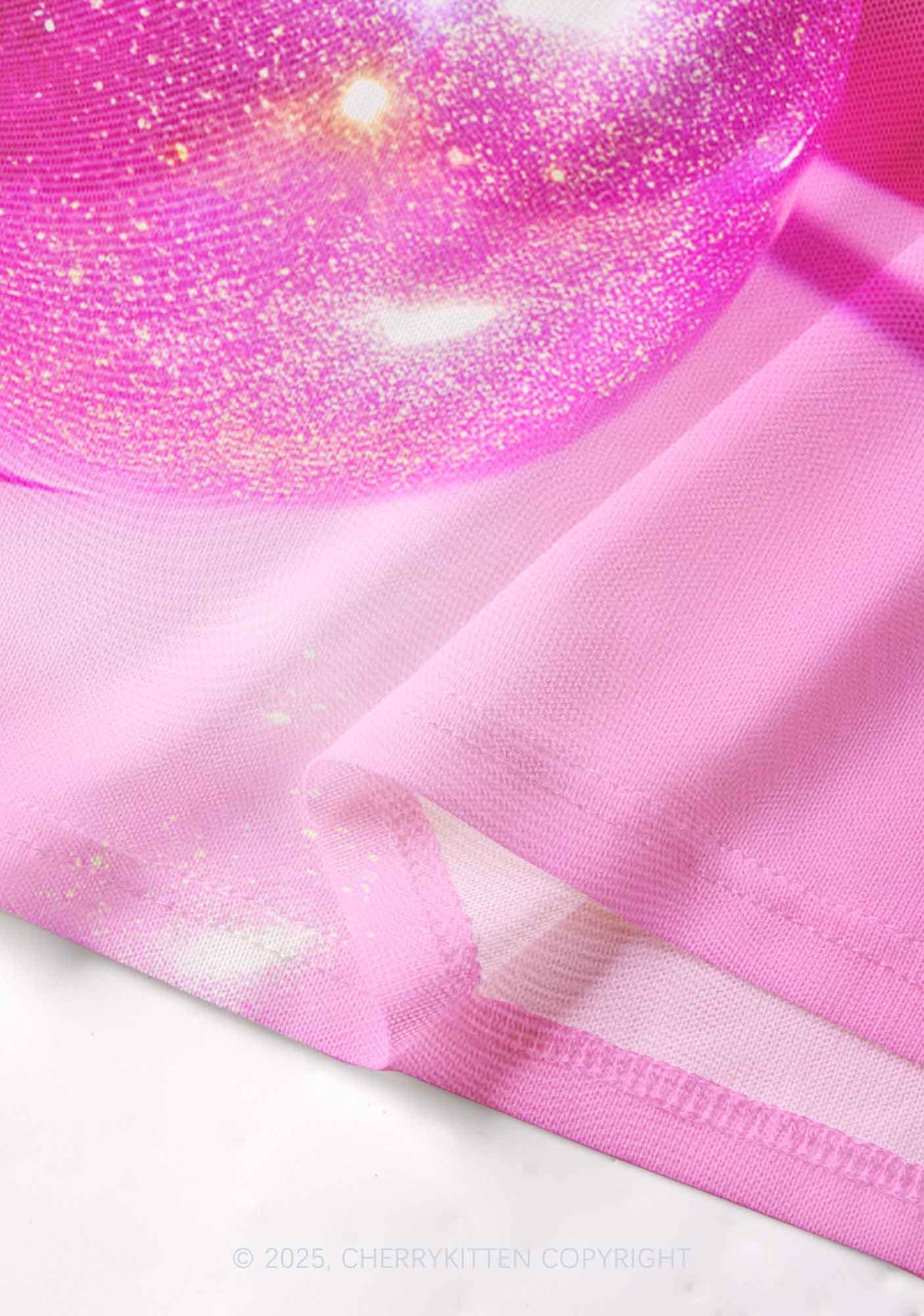 Glitter Pink Cherry Y2K Mesh Cami Tank Cherrykitten - Image 3
