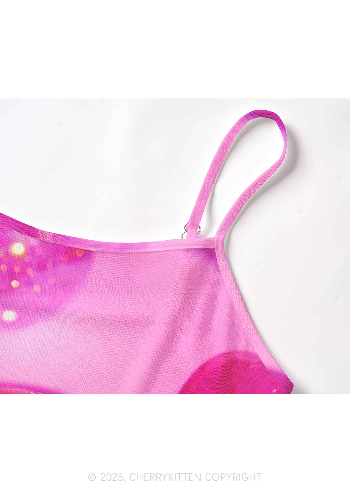 Glitter Pink Cherry Y2K Mesh Cami Tank Cherrykitten - Image 4