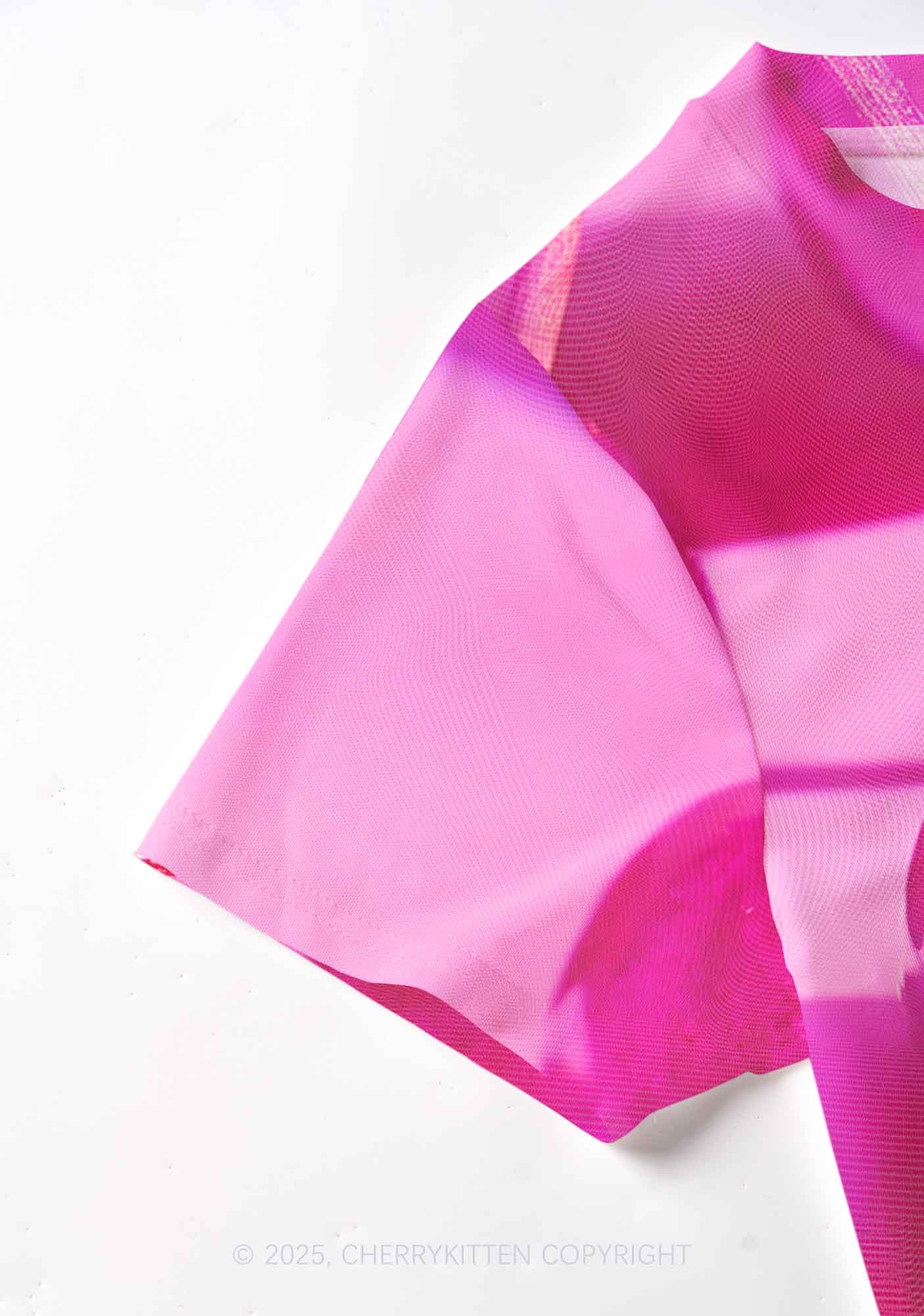 Glitter Pink Cherry Y2K Mesh Crop Top Cherrykitten - Image 3