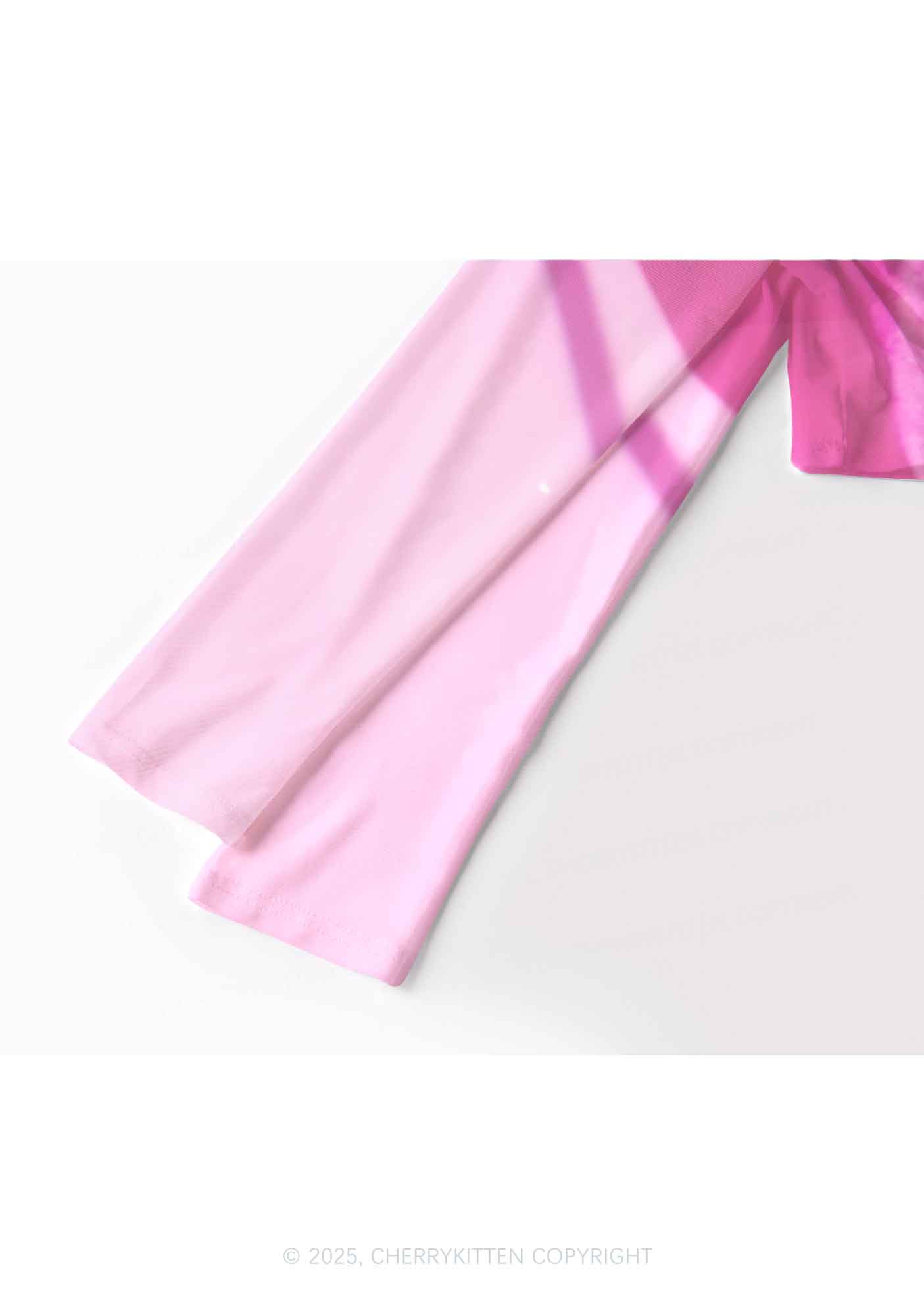 Glitter Pink Cherry Y2K Mesh Long Sleeve Crop Top Cherrykitten - Image 3