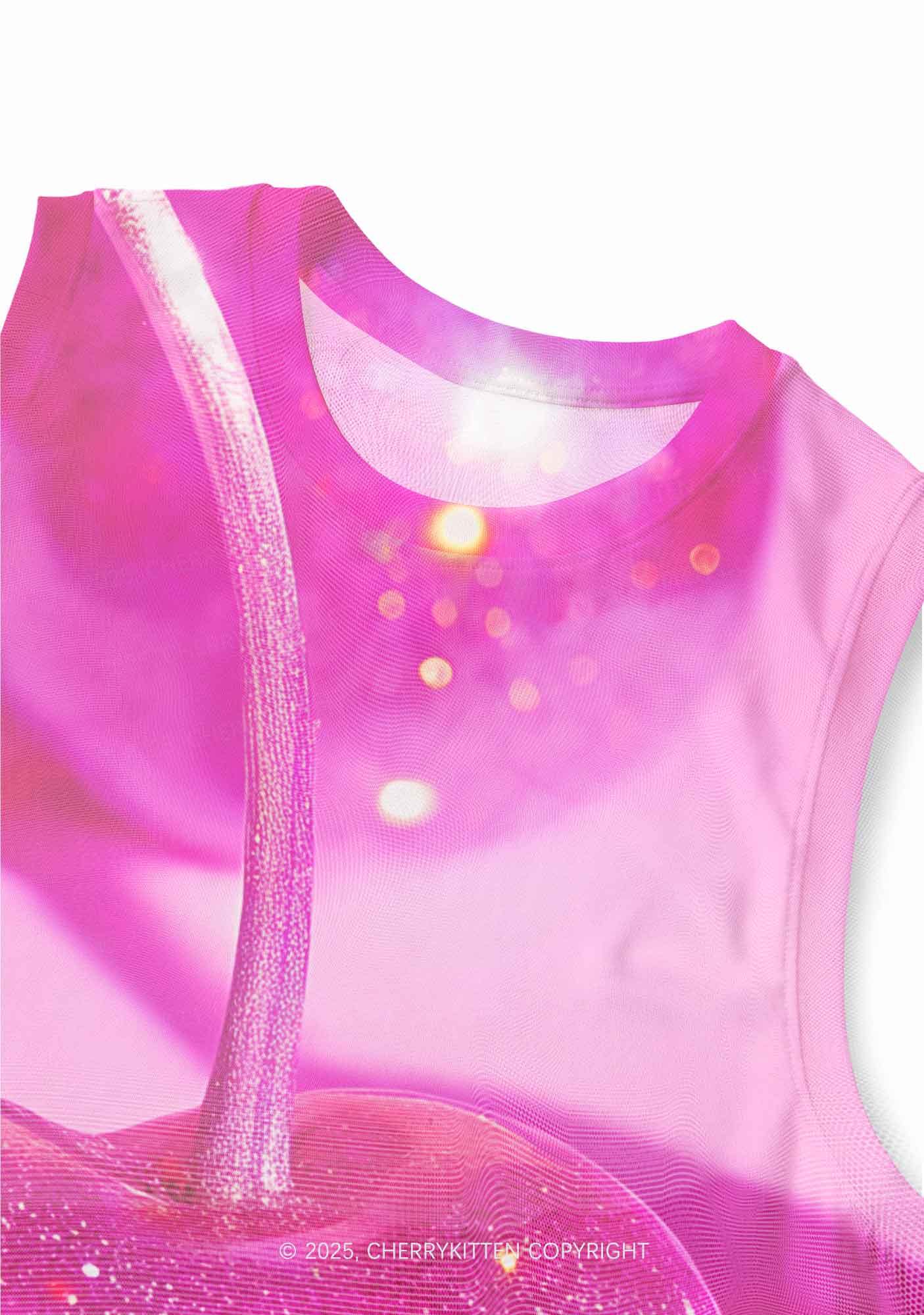 Glitter Pink Cherry Y2K Mesh Muscle Tank Cherrykitten - Image 2