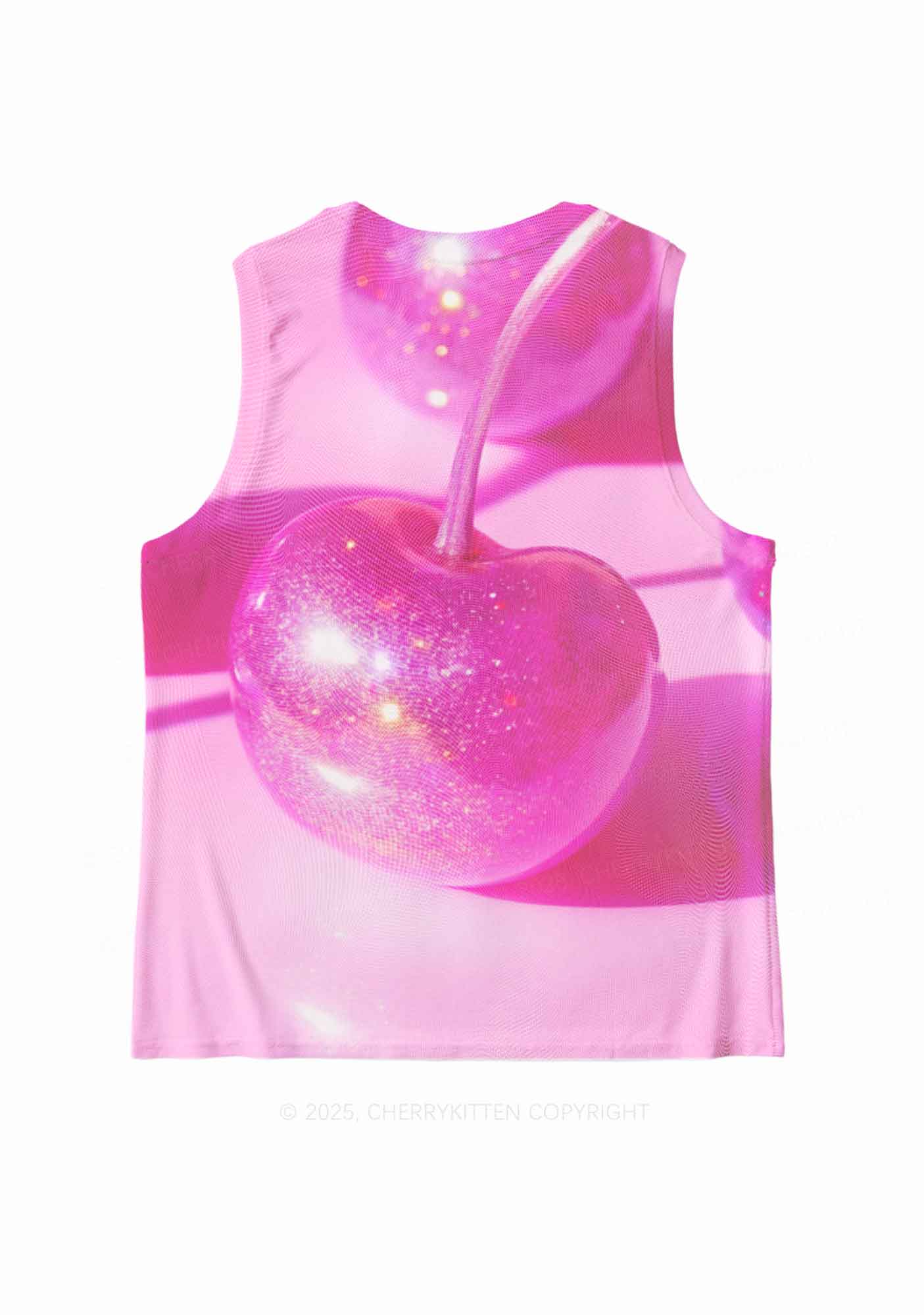 Glitter Pink Cherry Y2K Mesh Muscle Tank Cherrykitten - Image 3