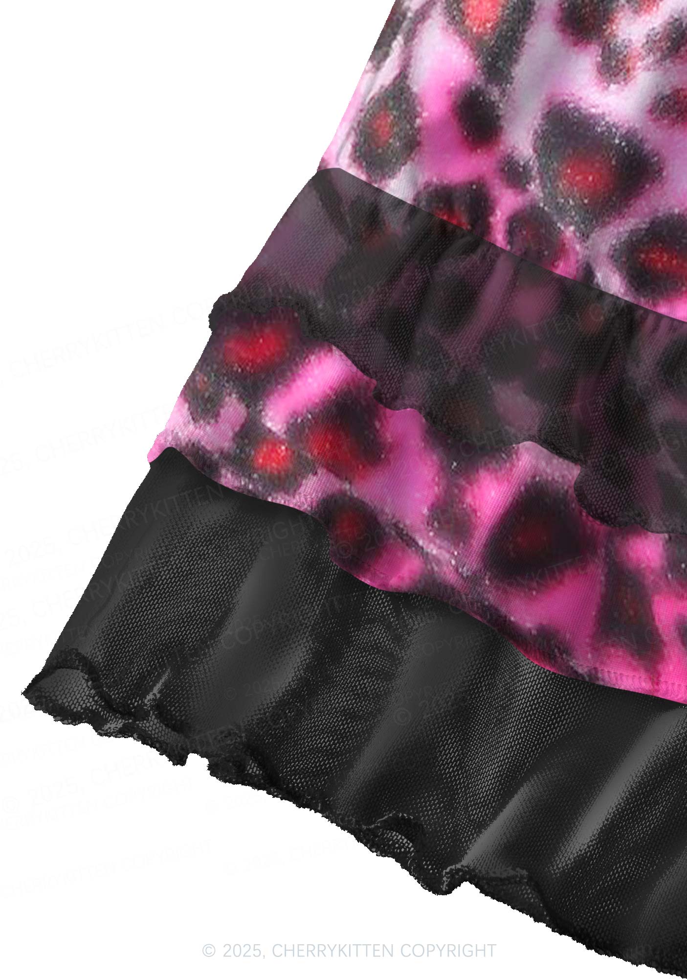 Glitter Pink Leopard Y2K Print Mini Layered Skirt Cherrykitten - Image 3