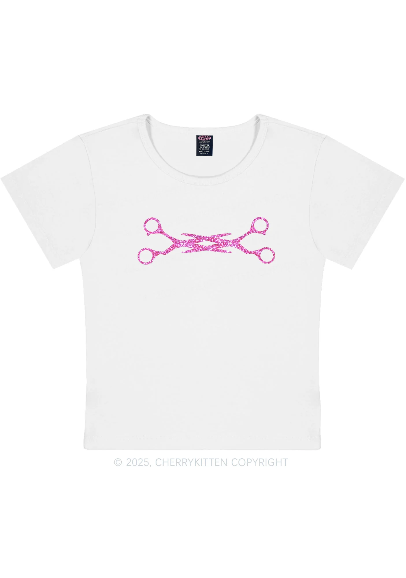 Glitter Pink Scissor Pride Y2K Baby Tee Cherrykitten - Image 4