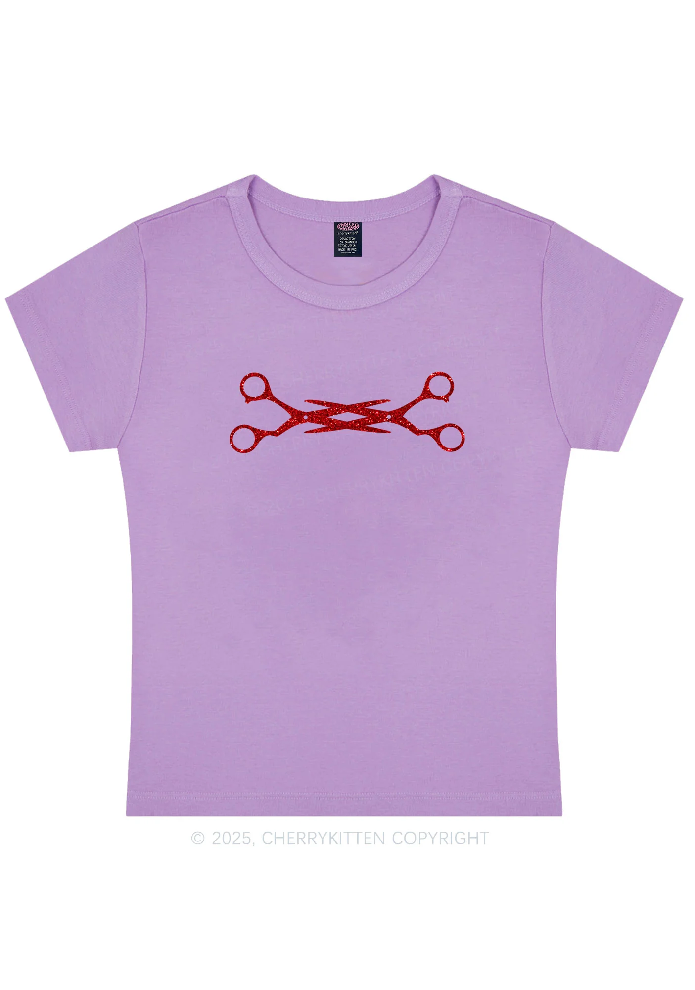 Glitter Pink Scissor Pride Y2K Baby Tee Cherrykitten - Image 5