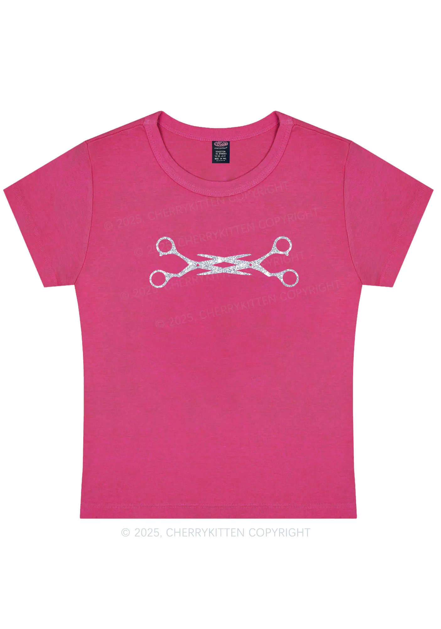 Glitter Pink Scissor Pride Y2K Baby Tee Cherrykitten - Image 6