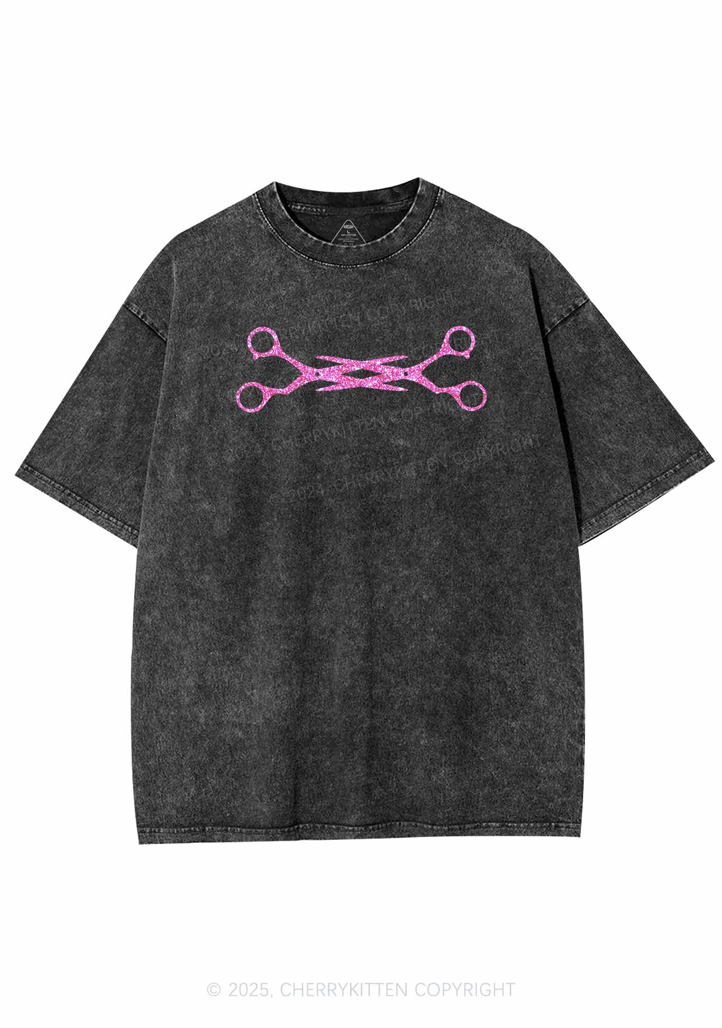 Glitter Pink Scissor Pride Y2K Shirts Washed Tee Cherrykitten - Image 4